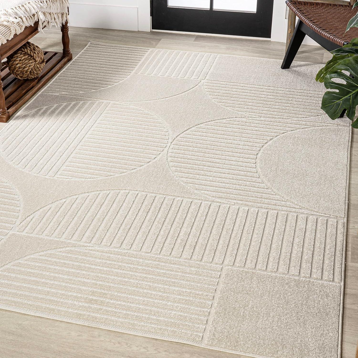 imageJONATHAN Y Nordby HighLow Arch Striped IvoryCream IndoorOutdoor Runner Rug 2x8 Modern Contemporary Geometric BohemianBedroomKitchenLiving RoomNon Shedding SCN104B28IvoryCream