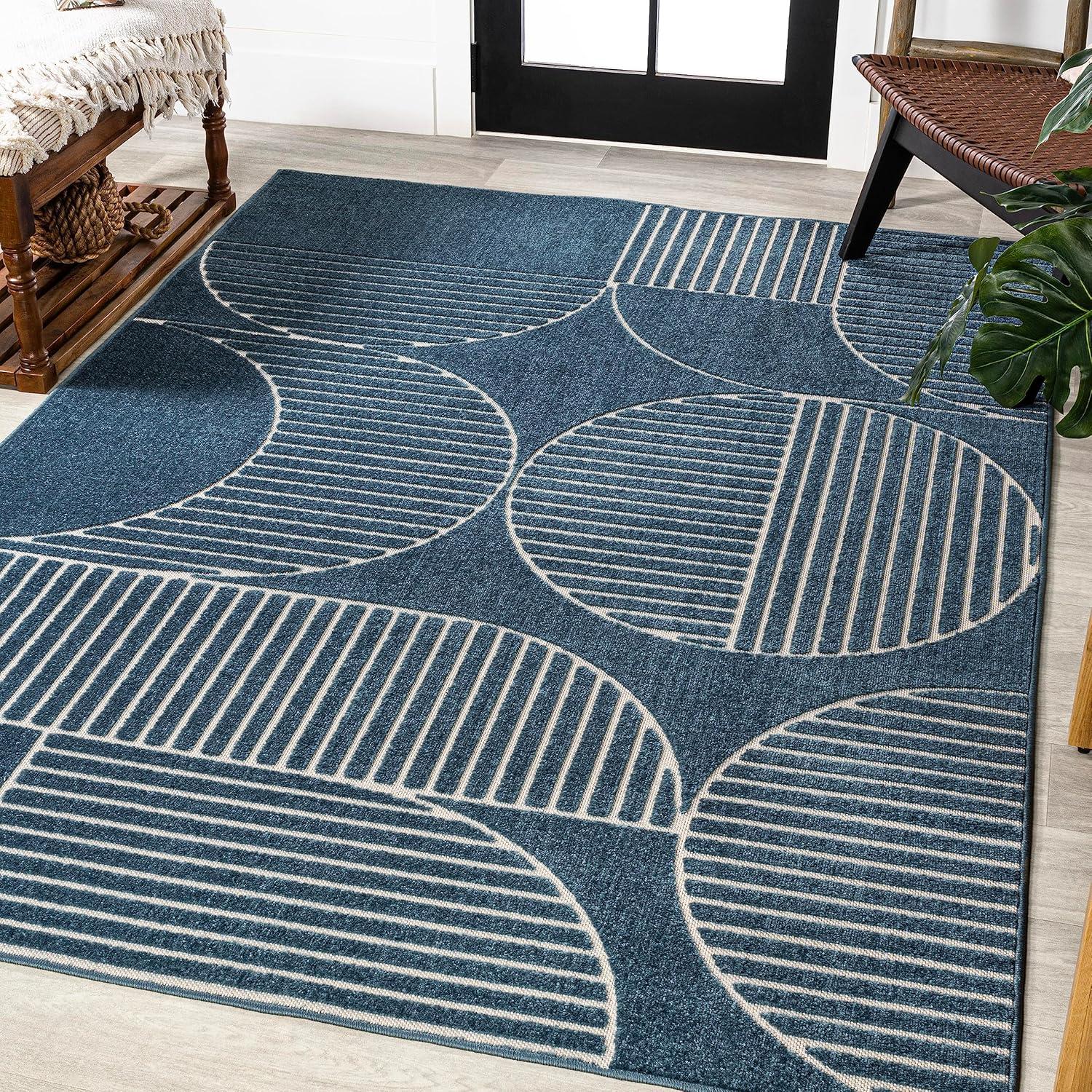 imageJONATHAN Y Nordby HighLow Arch Striped IvoryCream IndoorOutdoor Runner Rug 2x8 Modern Contemporary Geometric BohemianBedroomKitchenLiving RoomNon Shedding SCN104B28NavyCream