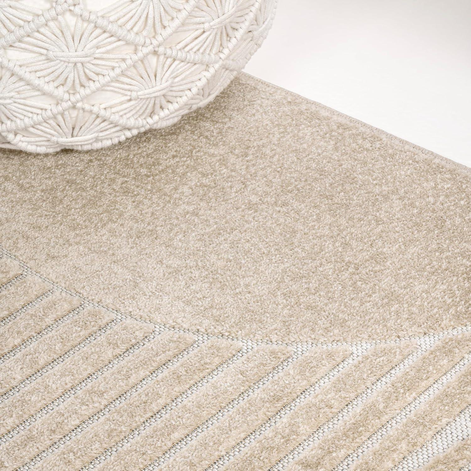 imageJONATHAN Y Nordby HighLow Arch Striped IvoryCream IndoorOutdoor Runner Rug 2x8 Modern Contemporary Geometric BohemianBedroomKitchenLiving RoomNon Shedding SCN104B28BeigeCream