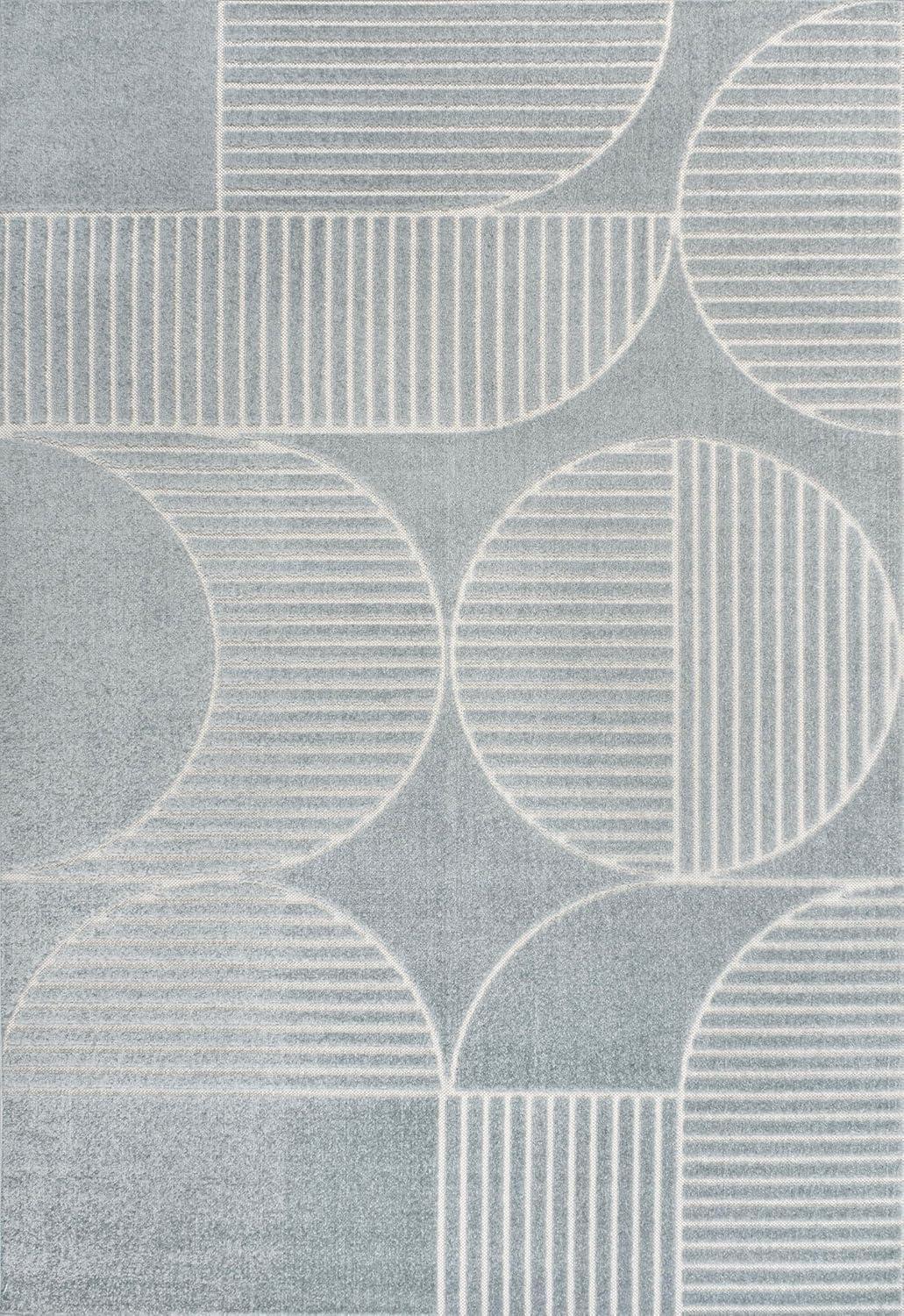 imageJONATHAN Y Nordby HighLow Arch Striped IvoryCream IndoorOutdoor Runner Rug 2x8 Modern Contemporary Geometric BohemianBedroomKitchenLiving RoomNon Shedding SCN104B28Light BlueCream
