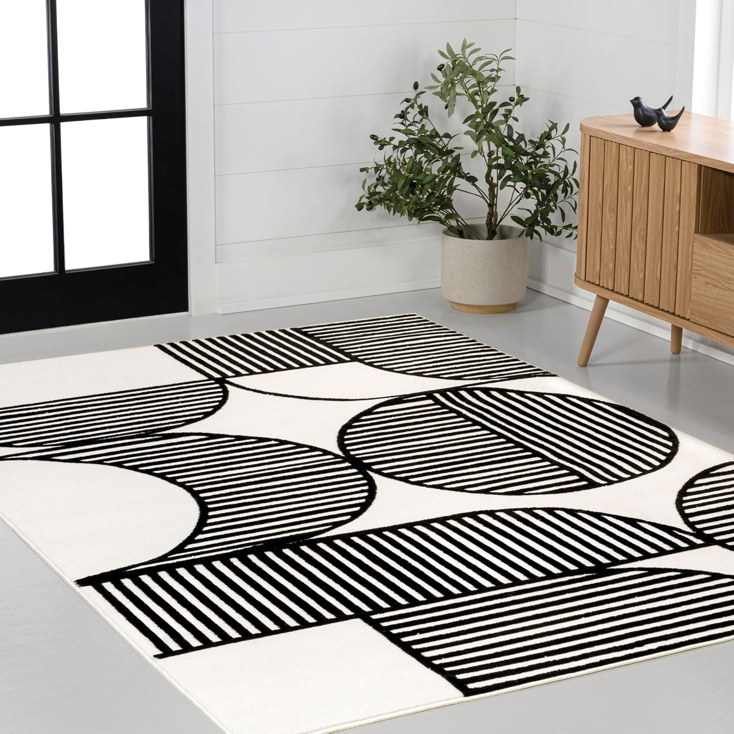imageJONATHAN Y Nordby HighLow Arch Striped IvoryCream IndoorOutdoor Runner Rug 2x8 Modern Contemporary Geometric BohemianBedroomKitchenLiving RoomNon Shedding SCN104B28BlackWhite