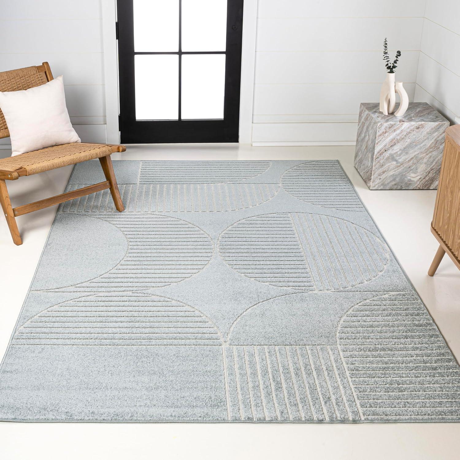 imageJONATHAN Y Nordby HighLow Arch Striped IvoryCream IndoorOutdoor Runner Rug 2x8 Modern Contemporary Geometric BohemianBedroomKitchenLiving RoomNon Shedding SCN104B28Light BlueCream