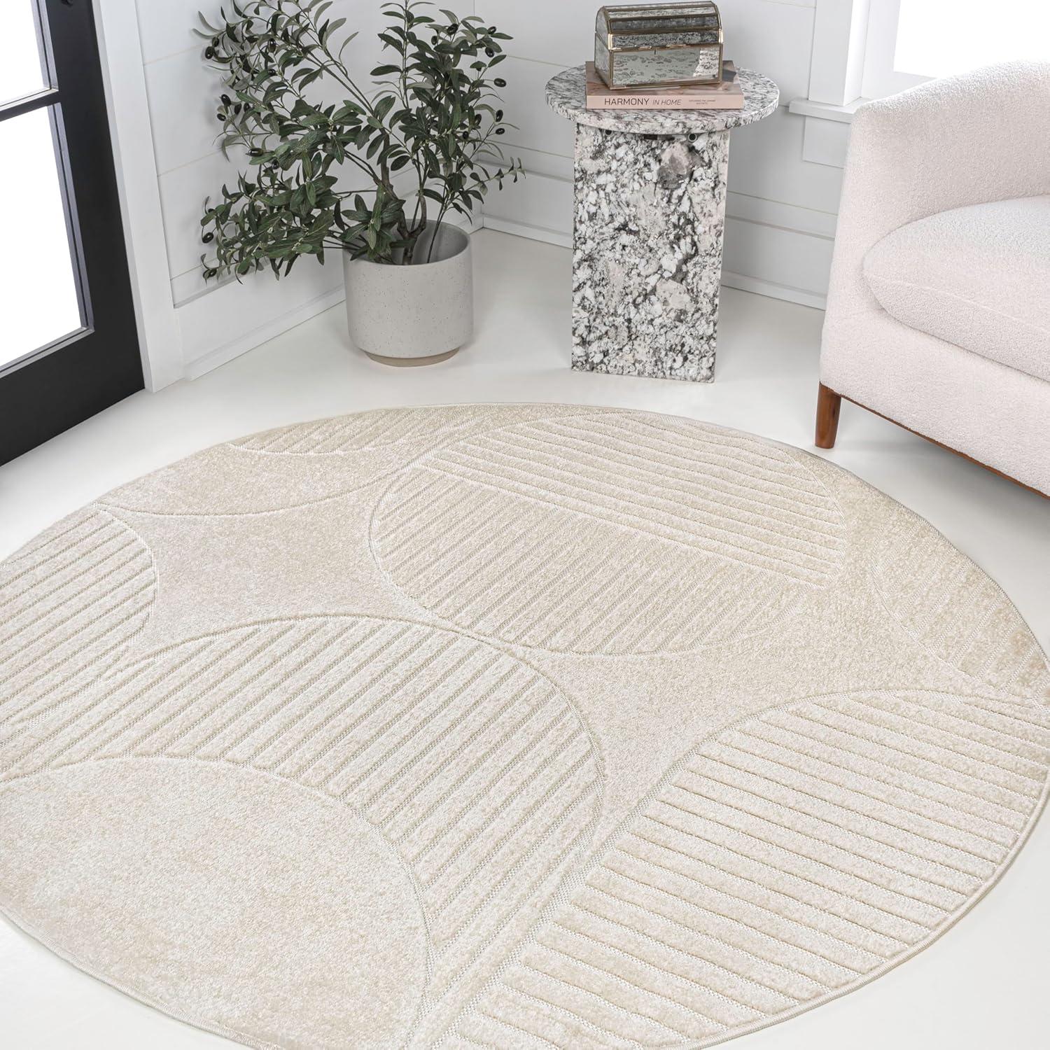 imageJONATHAN Y Nordby HighLow Arch Striped IvoryCream IndoorOutdoor Runner Rug 2x8 Modern Contemporary Geometric BohemianBedroomKitchenLiving RoomNon Shedding SCN104B28IvoryCream