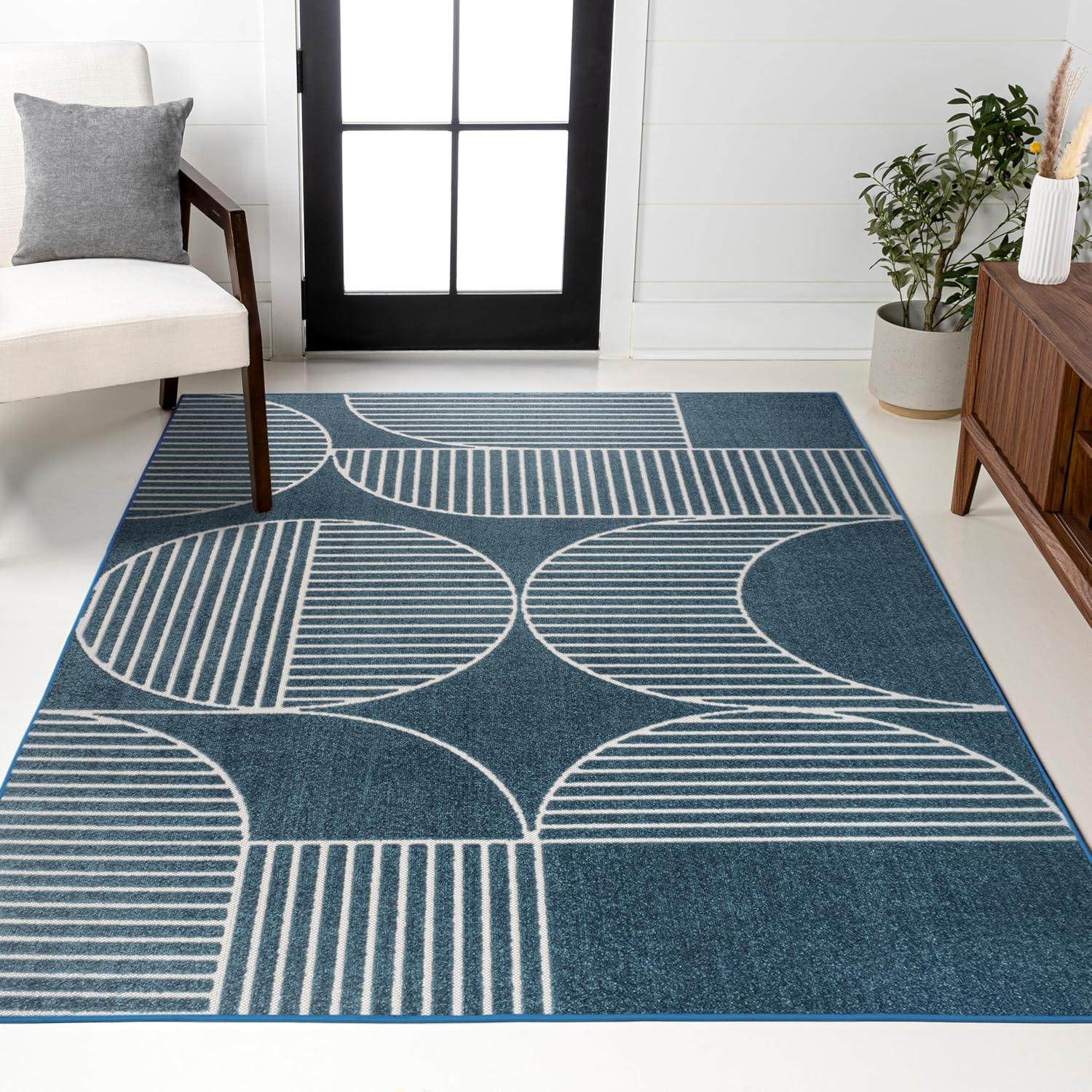imageJONATHAN Y Nordby HighLow Arch Striped IvoryCream IndoorOutdoor Runner Rug 2x8 Modern Contemporary Geometric BohemianBedroomKitchenLiving RoomNon Shedding SCN104B28NavyCream
