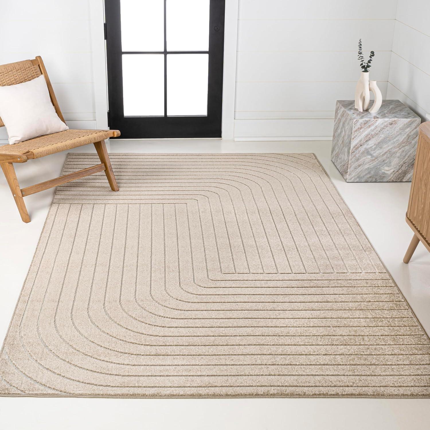 imageJONATHAN Y Odense HighLow Angle BeigeCream 8x10 IndoorOutdoor Area Rug for Patio Backyard Living Room Bedroom Office HoseWashable SCN101E8BeigeCream