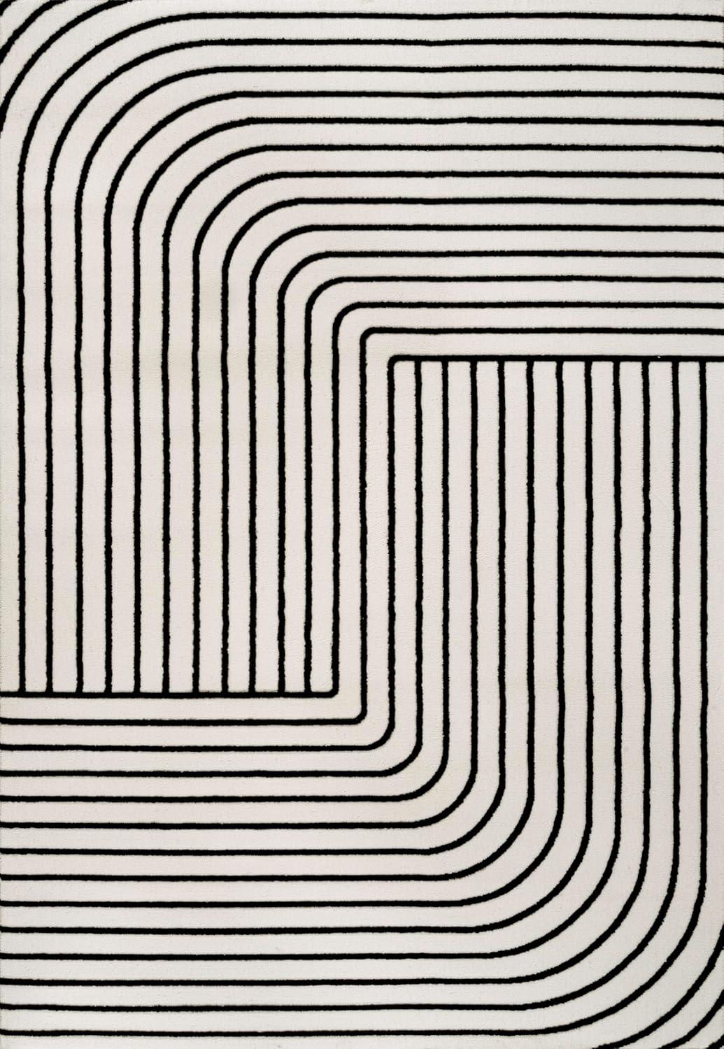 imageJONATHAN Y Odense HighLow Angle BeigeCream 8x10 IndoorOutdoor Area Rug for Patio Backyard Living Room Bedroom Office HoseWashable SCN101E8BlackWhite