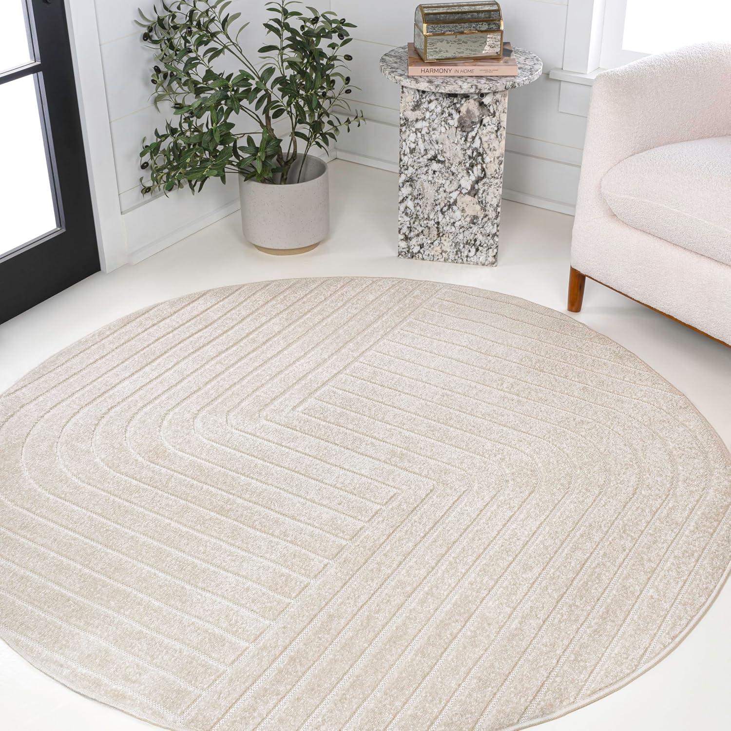 imageJONATHAN Y Odense HighLow Angle BeigeCream 8x10 IndoorOutdoor Area Rug for Patio Backyard Living Room Bedroom Office HoseWashable SCN101E8IvoryCream