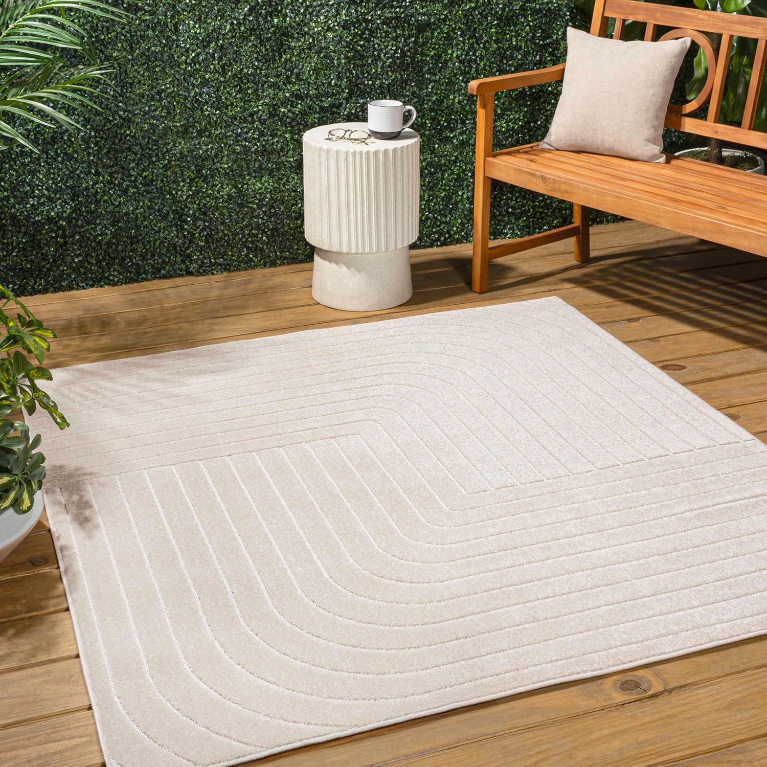 imageJONATHAN Y Odense HighLow Angle BeigeCream 8x10 IndoorOutdoor Area Rug for Patio Backyard Living Room Bedroom Office HoseWashable SCN101E8IvoryCream