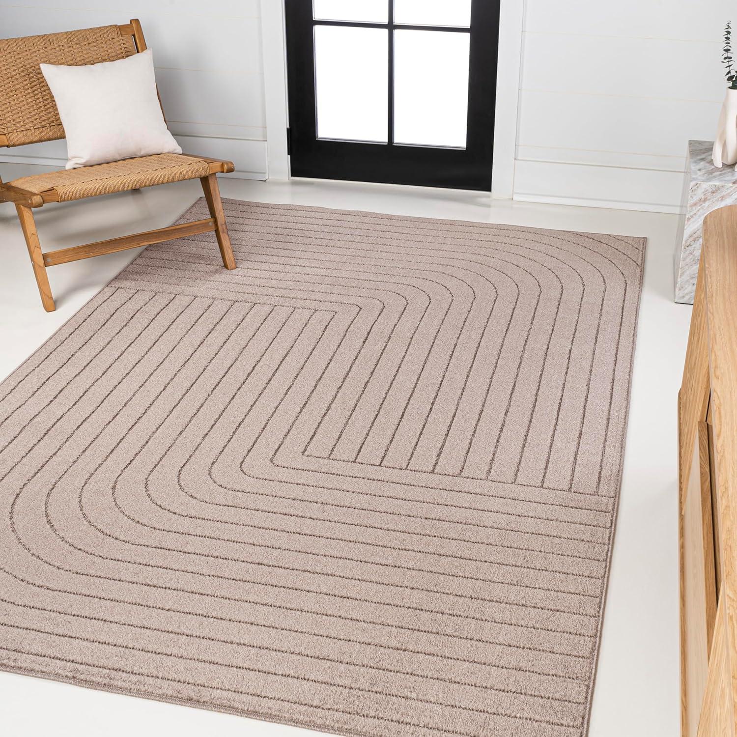 imageJONATHAN Y Odense HighLow Angle BeigeCream 8x10 IndoorOutdoor Area Rug for Patio Backyard Living Room Bedroom Office HoseWashable SCN101E8Light Taupe