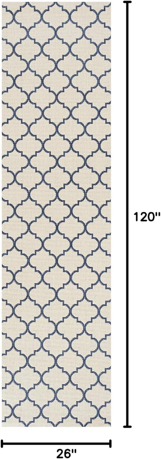 imageJONATHAN Y Ogee Trellis Indoor Outdoor Runner Rug 2X8 GrayTeal Arabesque for Backyard Patio Porch EasyCleaning High Traffic PetFriendly NonShedding SMB122B28BeigeNavy