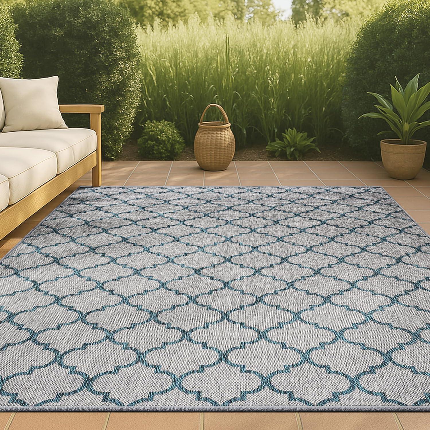 imageJONATHAN Y Ogee Trellis Indoor Outdoor Runner Rug 2X8 GrayTeal Arabesque for Backyard Patio Porch EasyCleaning High Traffic PetFriendly NonShedding SMB122B28GrayTeal