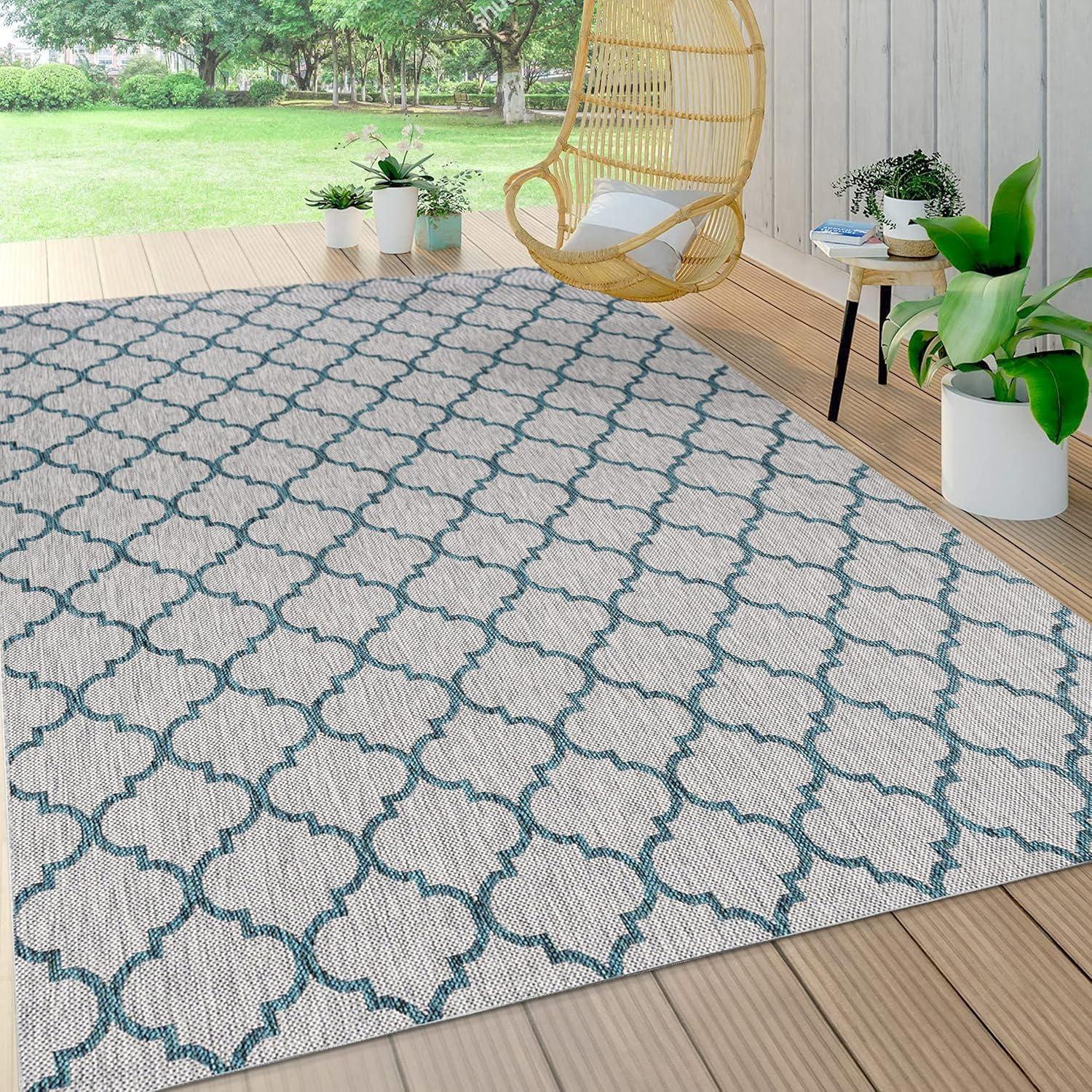 imageJONATHAN Y Ogee Trellis Indoor Outdoor Runner Rug 2X8 GrayTeal Arabesque for Backyard Patio Porch EasyCleaning High Traffic PetFriendly NonShedding SMB122B28GrayTeal