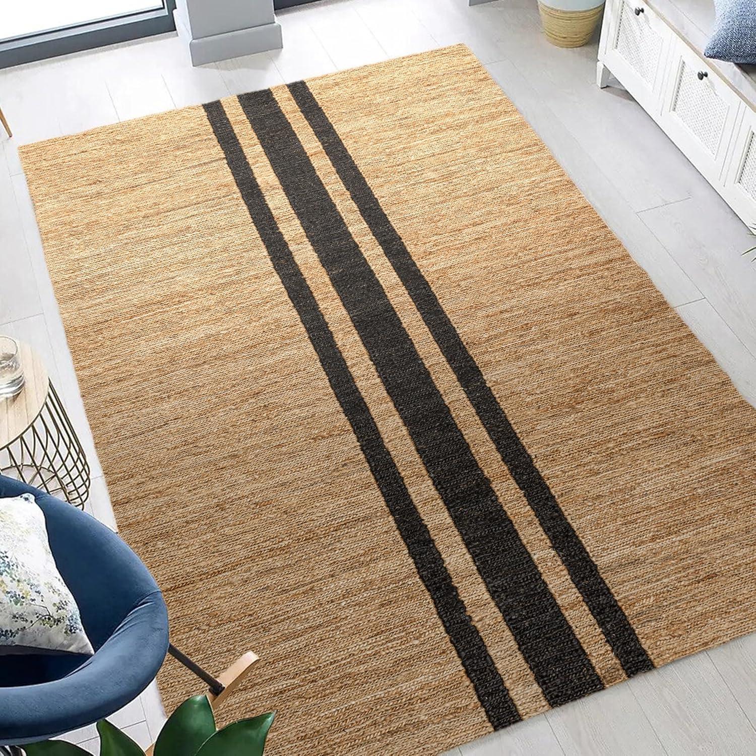 imageJONATHAN Y Olivier Wide Ticking Stripe Jute BlackNatural Indoor Area Rug 8x10 Rustic Farmhouse EasyCleaning for Living Room Bedroom Kitchen NonShedding NRF200B8NaturalBlack