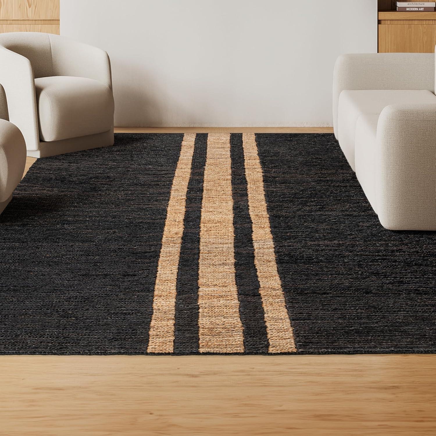 imageJONATHAN Y Olivier Wide Ticking Stripe Jute BlackNatural Indoor Area Rug 8x10 Rustic Farmhouse EasyCleaning for Living Room Bedroom Kitchen NonShedding NRF200B8BlackNatural