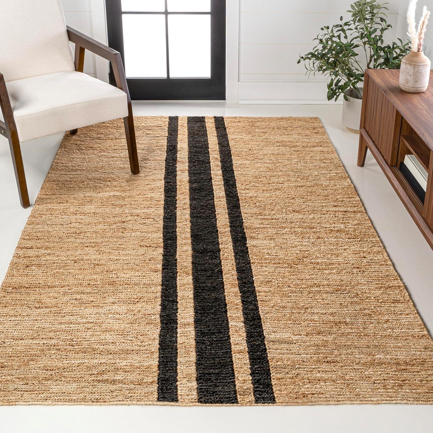 imageJONATHAN Y Olivier Wide Ticking Stripe Jute BlackNatural Indoor Area Rug 8x10 Rustic Farmhouse EasyCleaning for Living Room Bedroom Kitchen NonShedding NRF200B8NaturalBlack