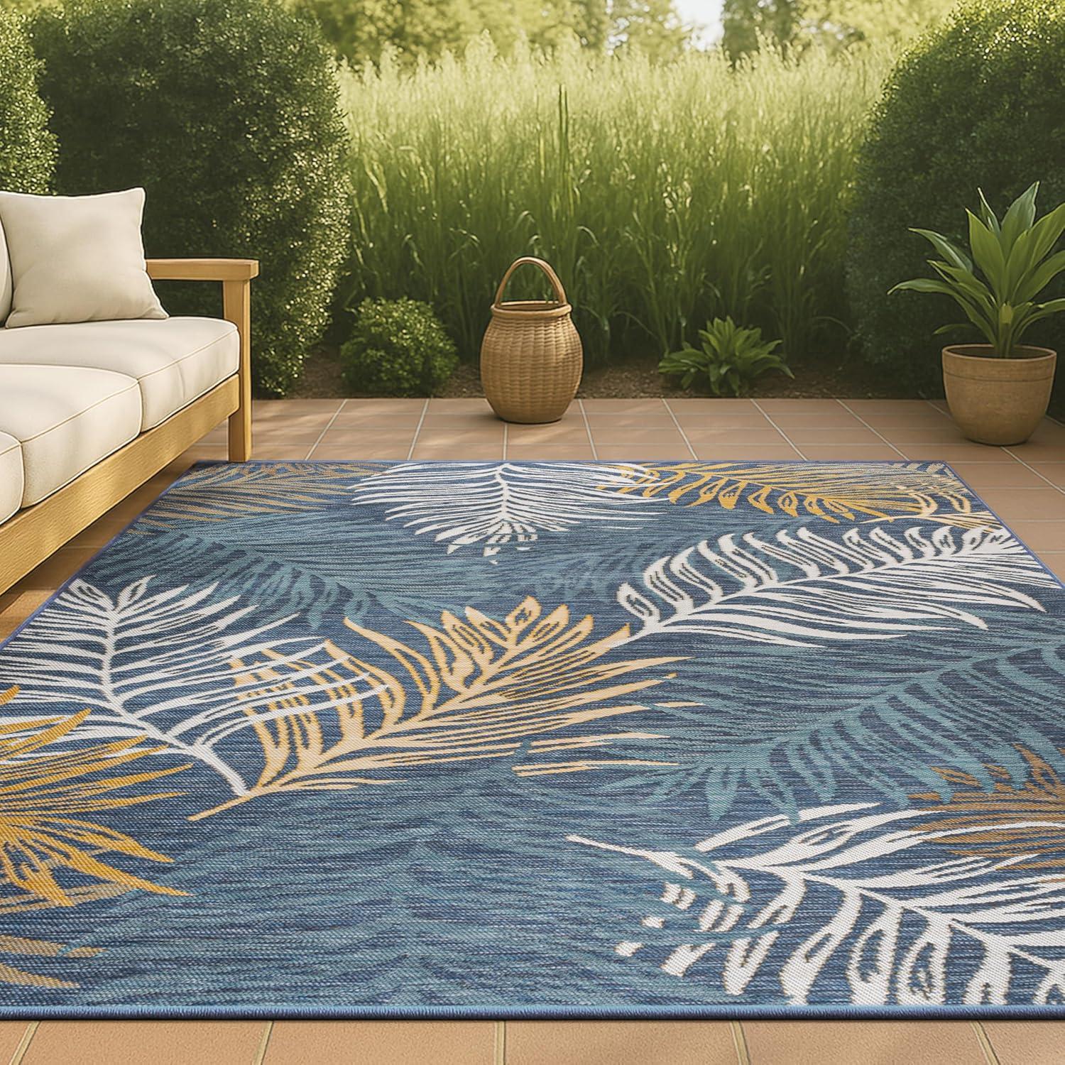imageJONATHAN Y Palm Frond Reversible Washable Indoor Outdoor Area Rug 8X10 CreamNavy Calypso Coastal Casual for Backyard Patio Porch EasyCleaning High Traffic PetFriendly NonShedding SVH108A8CreamNavy