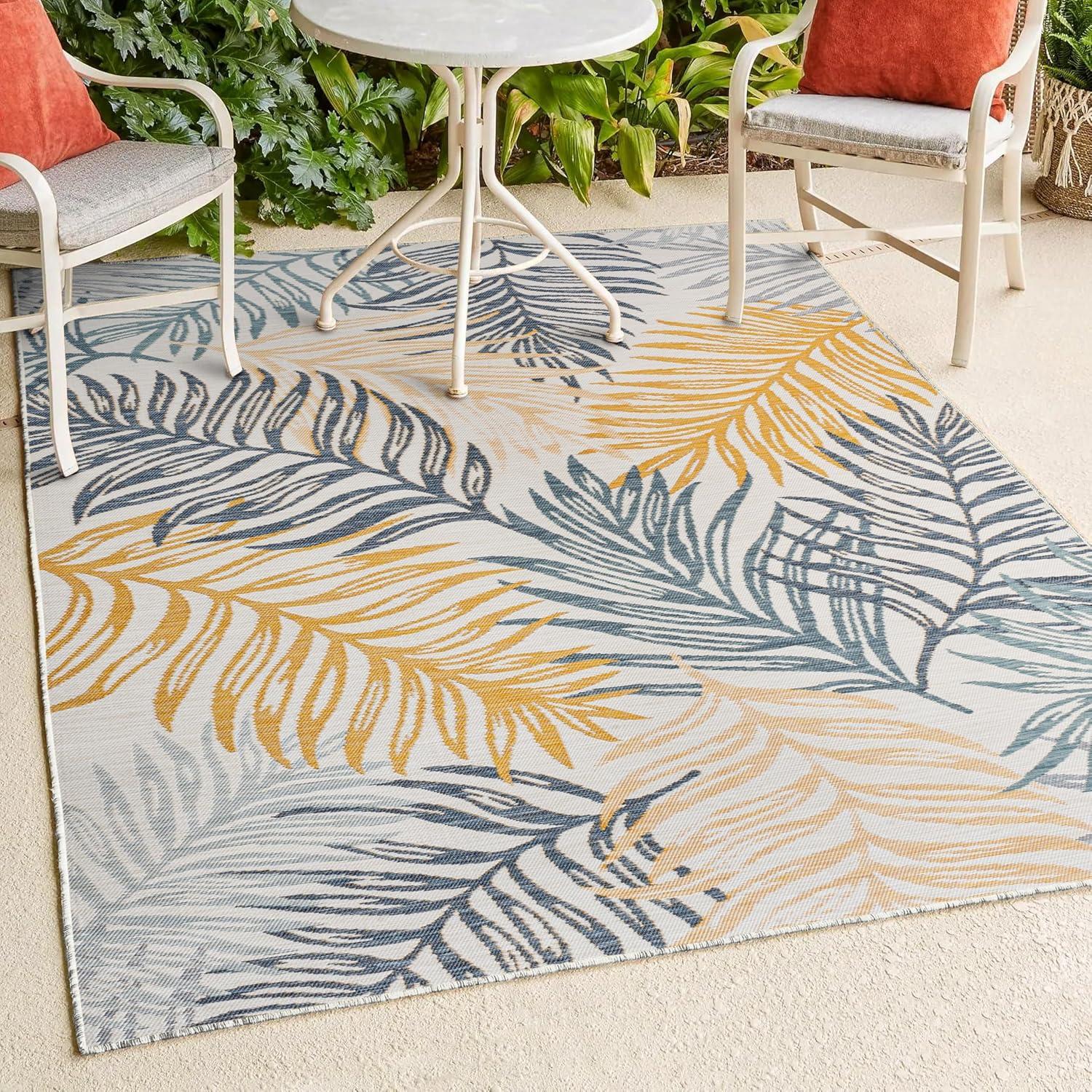 imageJONATHAN Y Palm Frond Reversible Washable Indoor Outdoor Area Rug 8X10 CreamNavy Calypso Coastal Casual for Backyard Patio Porch EasyCleaning High Traffic PetFriendly NonShedding SVH108A8CreamNavy
