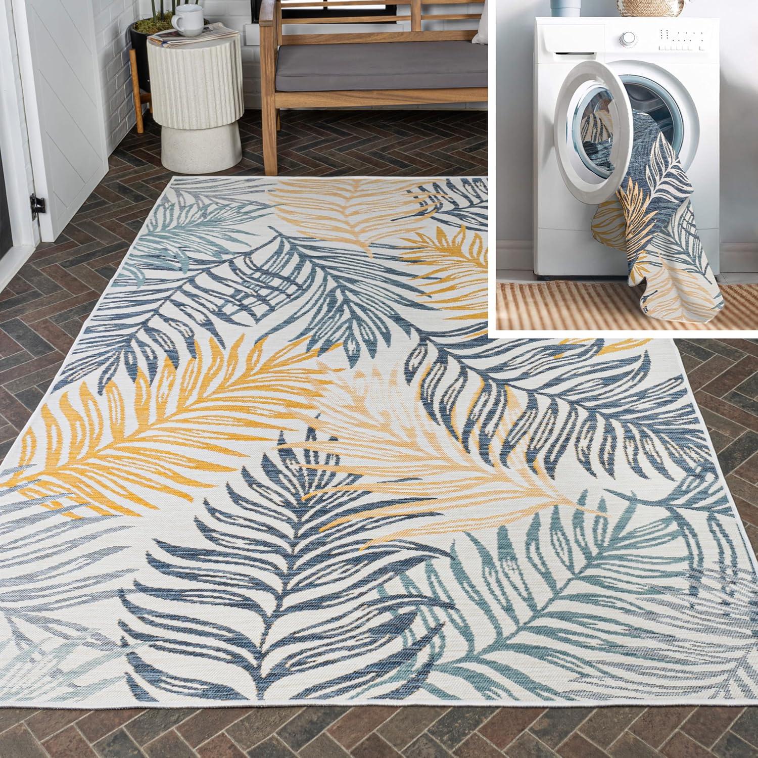 imageJONATHAN Y Palm Frond Reversible Washable Indoor Outdoor Area Rug 8X10 CreamNavy Calypso Coastal Casual for Backyard Patio Porch EasyCleaning High Traffic PetFriendly NonShedding SVH108A8CreamNavy