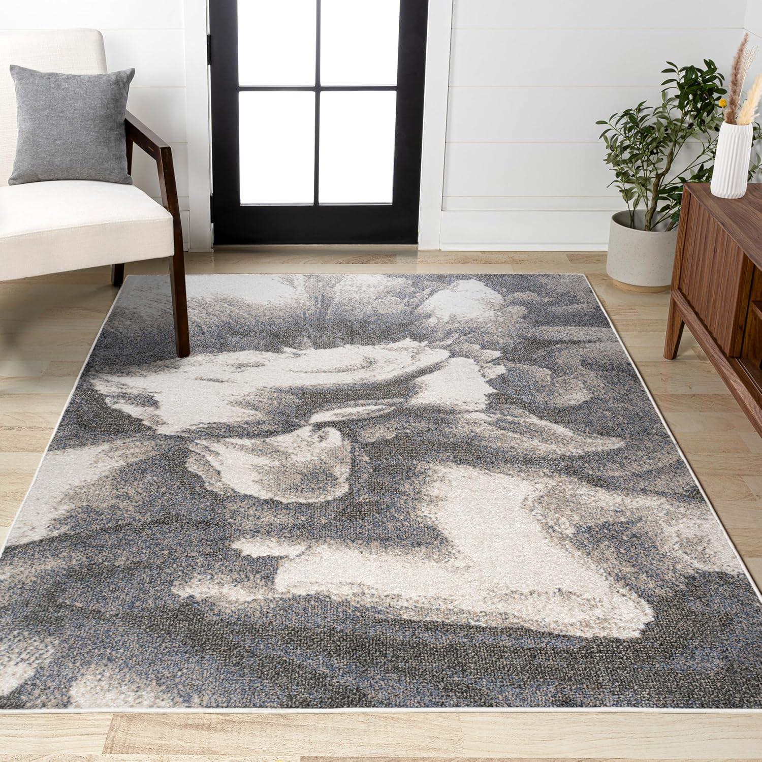 imageJONATHAN Y Petalo Abstract TwoTone Runner Rug 2x8 GrayCream Contemporary Modern EasyCleaning for Living Room Bedroom Kitchen Pet Friendly NonShedding CTP200C28GrayCream