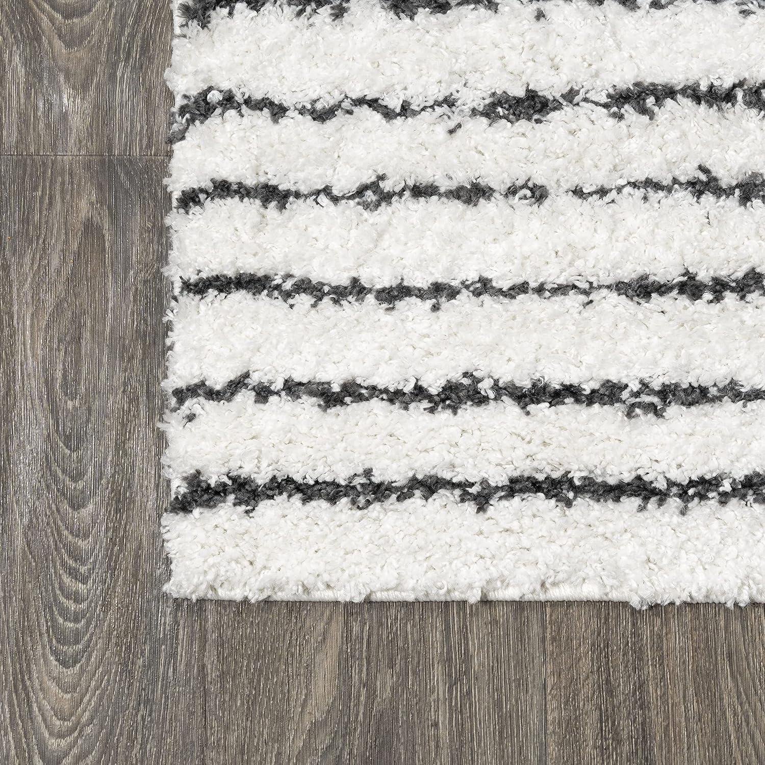 imageJONATHAN Y Petra Abstract Stripe Shag WhiteGray Runner Rug 2x8 Geometric Bohemian Contemporary EasyCleaning for Living Room Bedroom Kitchen Pet Friendly NonShedding MOH407A28WhiteGray