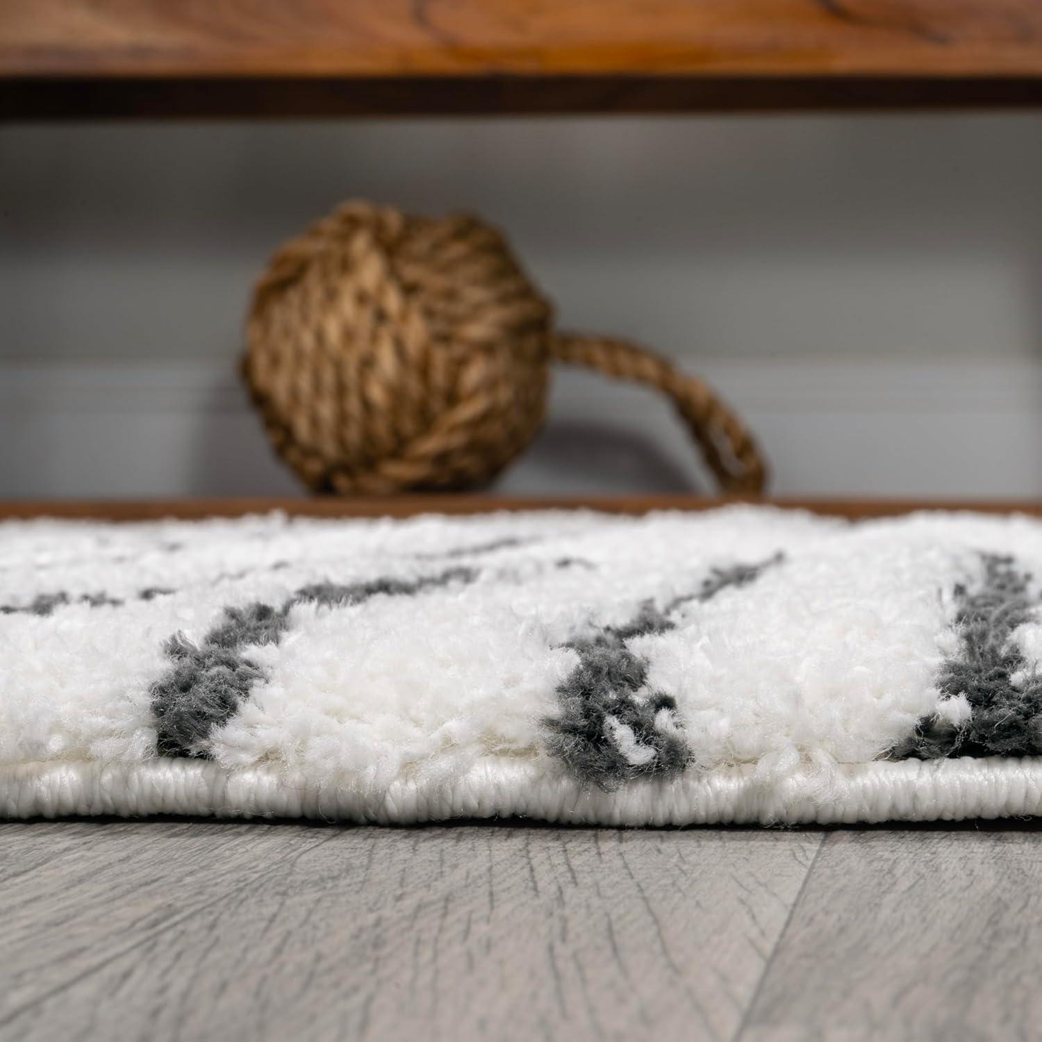 imageJONATHAN Y Petra Abstract Stripe Shag WhiteGray Runner Rug 2x8 Geometric Bohemian Contemporary EasyCleaning for Living Room Bedroom Kitchen Pet Friendly NonShedding MOH407A28WhiteGray