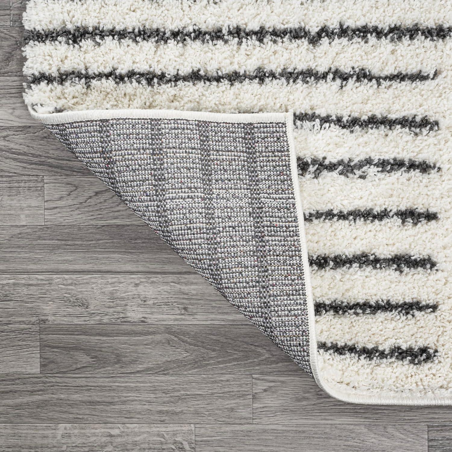 imageJONATHAN Y Petra Abstract Stripe Shag WhiteGray Runner Rug 2x8 Geometric Bohemian Contemporary EasyCleaning for Living Room Bedroom Kitchen Pet Friendly NonShedding MOH407A28WhiteGray
