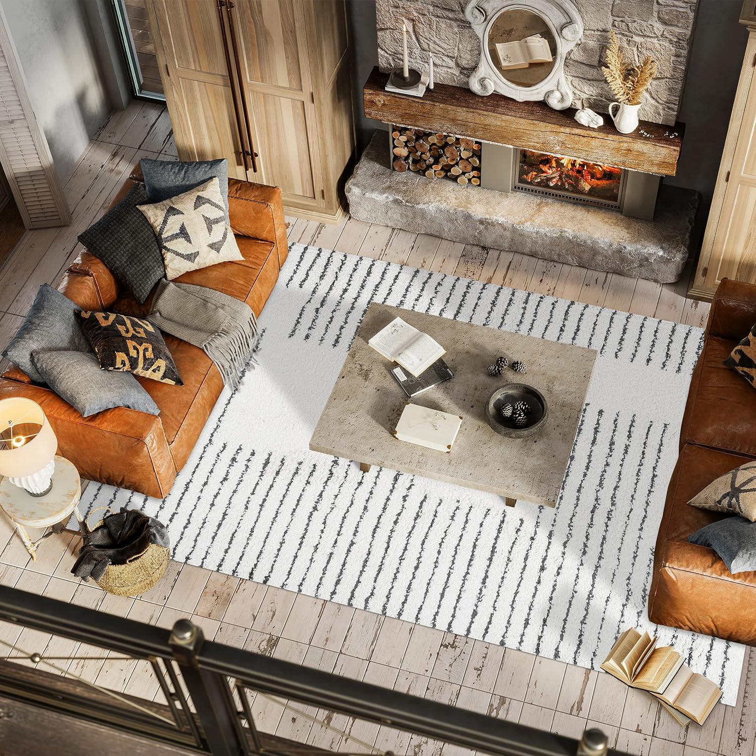 imageJONATHAN Y Petra Abstract Stripe Shag WhiteGray Runner Rug 2x8 Geometric Bohemian Contemporary EasyCleaning for Living Room Bedroom Kitchen Pet Friendly NonShedding MOH407A28WhiteGray