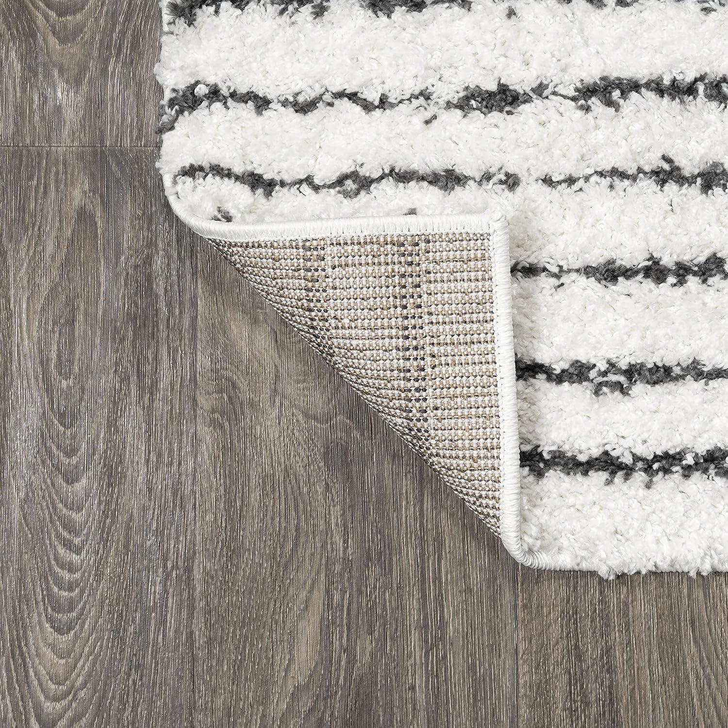 imageJONATHAN Y Petra Abstract Stripe Shag WhiteGray Runner Rug 2x8 Geometric Bohemian Contemporary EasyCleaning for Living Room Bedroom Kitchen Pet Friendly NonShedding MOH407A28WhiteGray