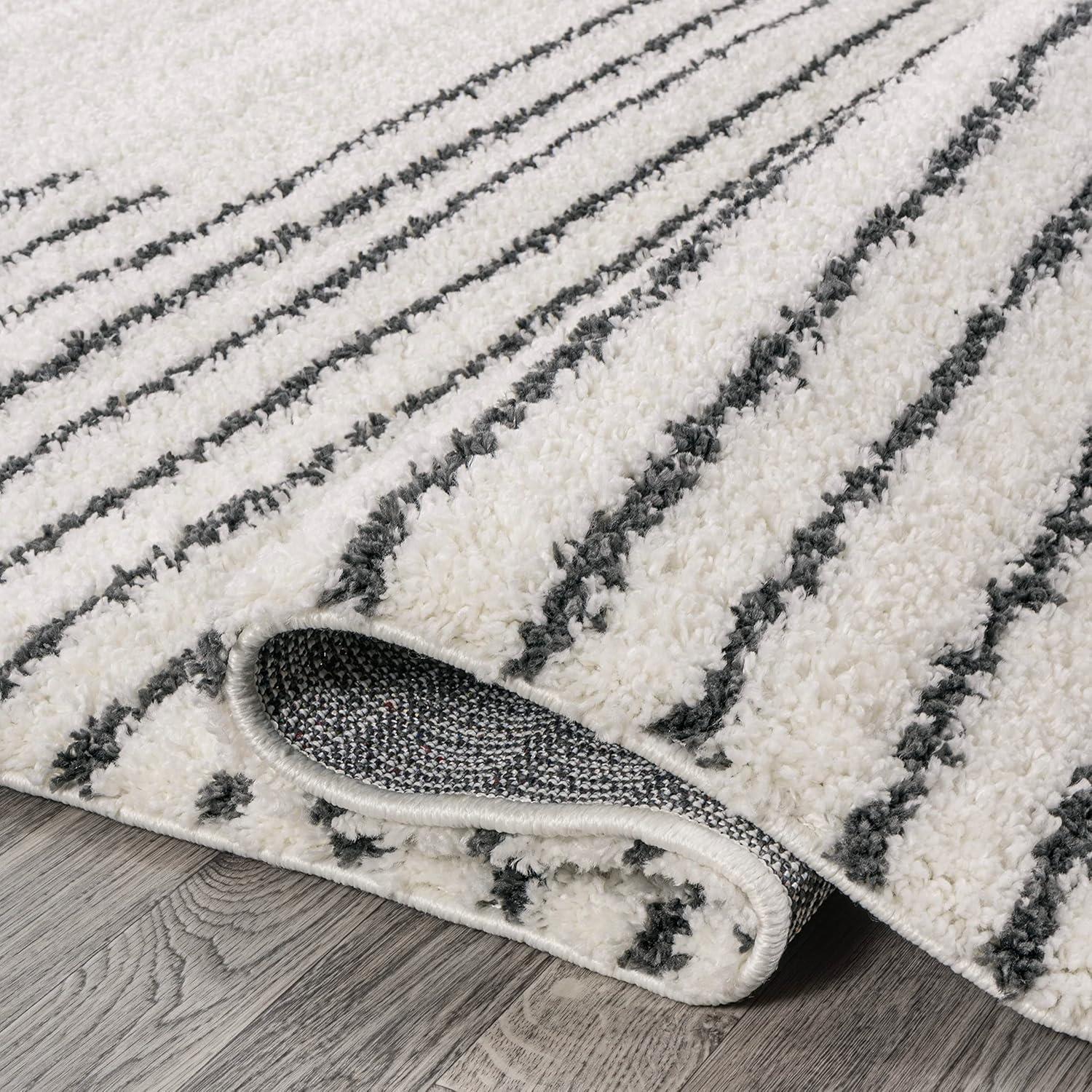 imageJONATHAN Y Petra Abstract Stripe Shag WhiteGray Runner Rug 2x8 Geometric Bohemian Contemporary EasyCleaning for Living Room Bedroom Kitchen Pet Friendly NonShedding MOH407A28WhiteGray