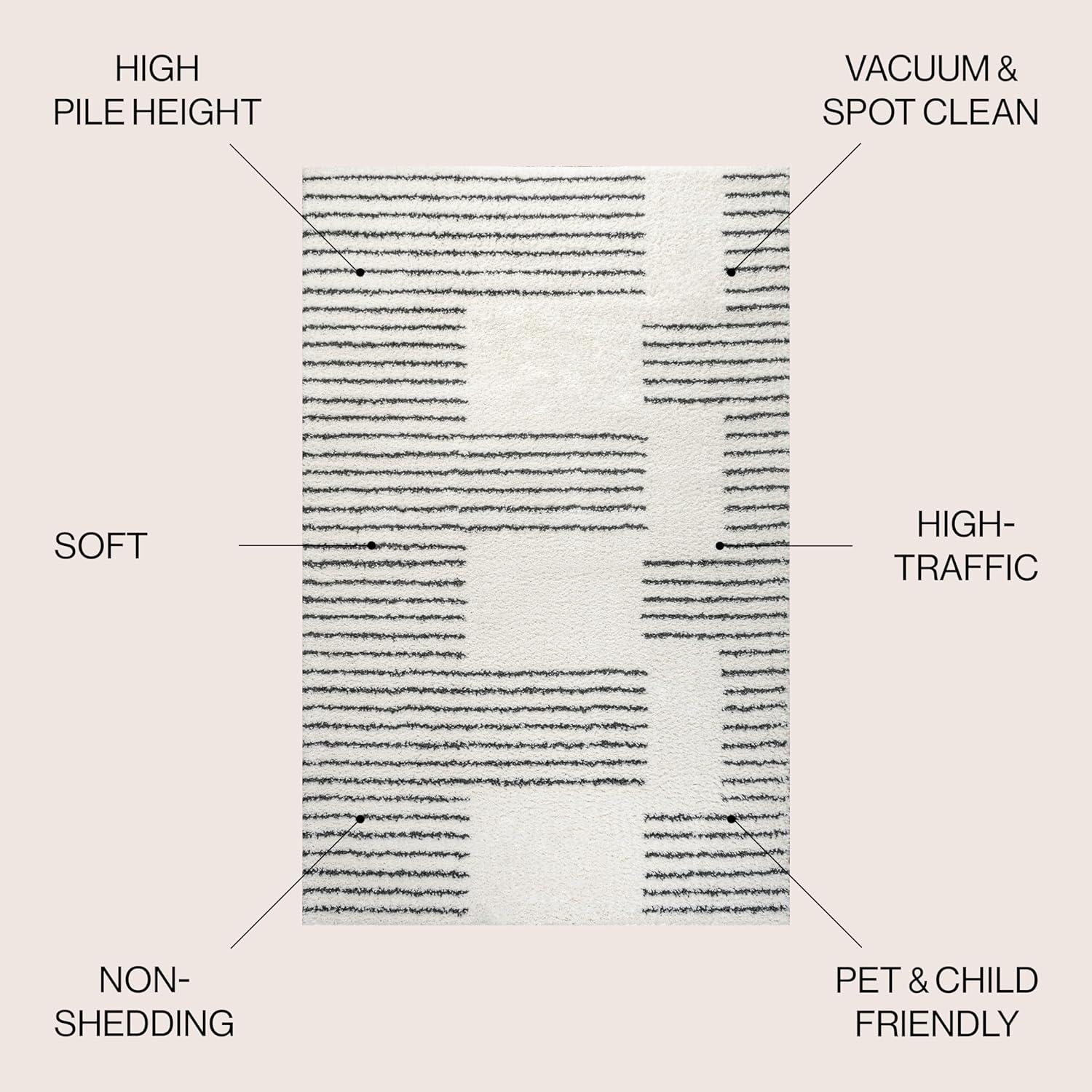 imageJONATHAN Y Petra Abstract Stripe Shag WhiteGray Runner Rug 2x8 Geometric Bohemian Contemporary EasyCleaning for Living Room Bedroom Kitchen Pet Friendly NonShedding MOH407A28WhiteGray