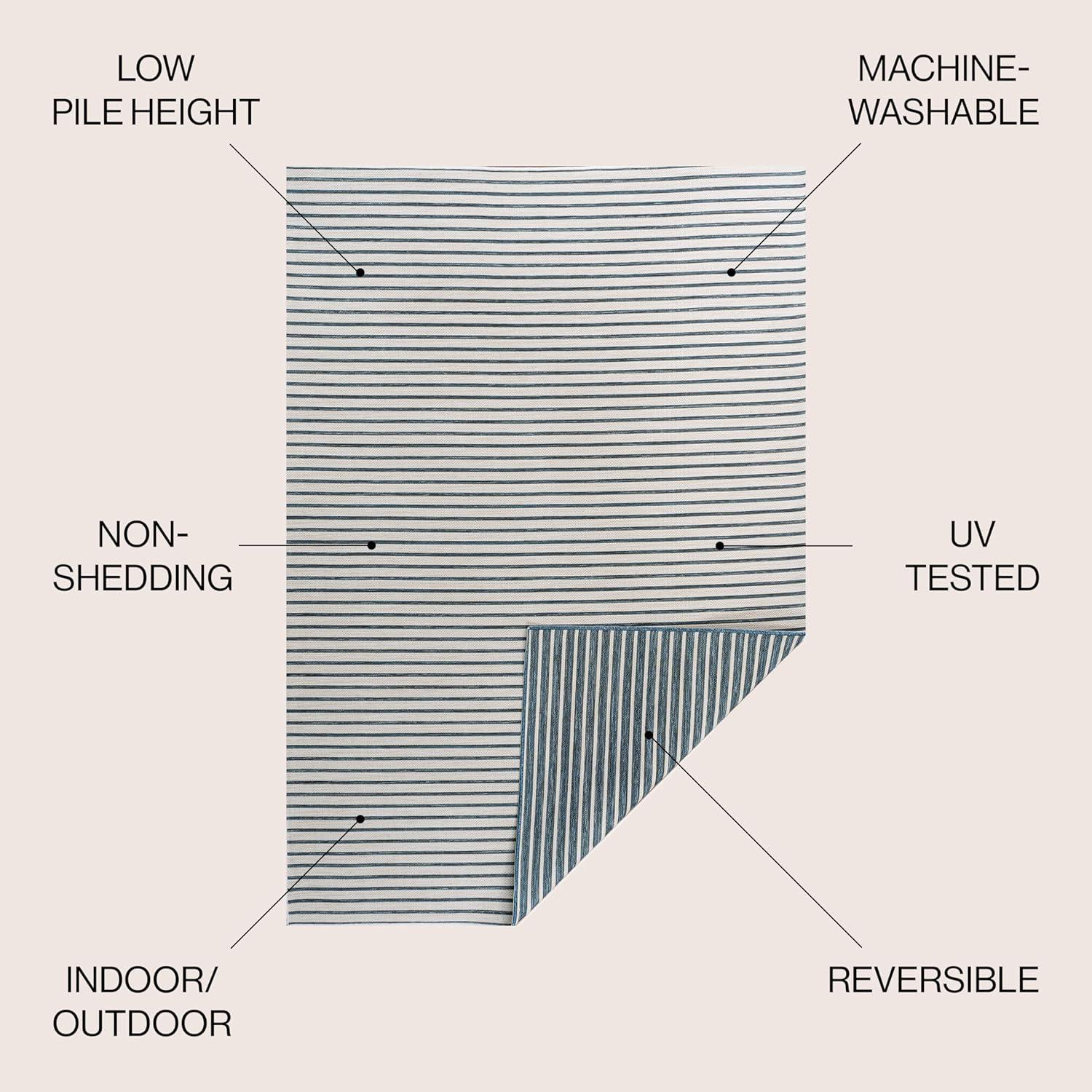 imageJONATHAN Y Pinstripe Reversible Washable Indoor Outdoor Area Rug 8X10 NavyCream Damon Classic Coastal for Backyard Patio Porch EasyCleaning High Traffic PetFriendly NonShedding SVH102A8NavyCream