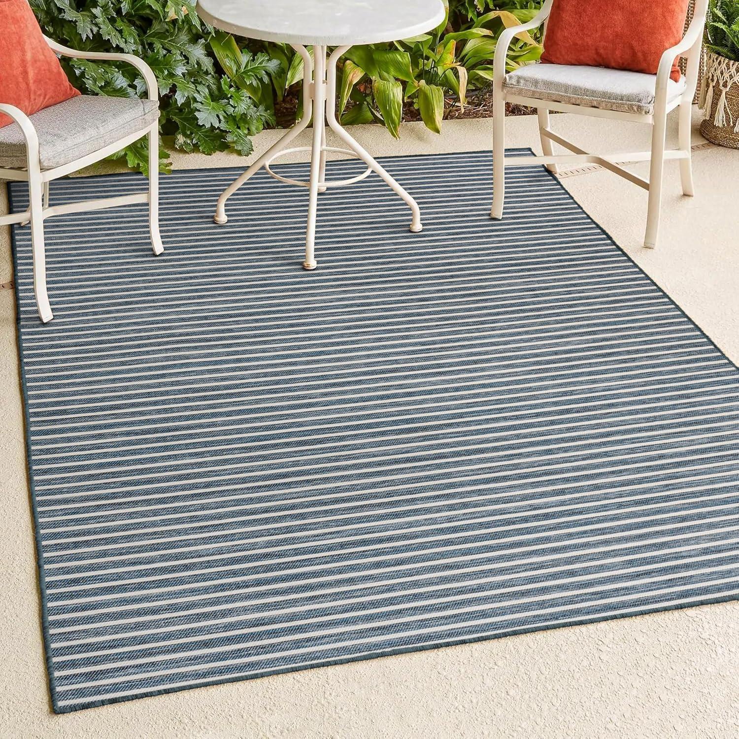 imageJONATHAN Y Pinstripe Reversible Washable Indoor Outdoor Area Rug 8X10 NavyCream Damon Classic Coastal for Backyard Patio Porch EasyCleaning High Traffic PetFriendly NonShedding SVH102A8NavyCream