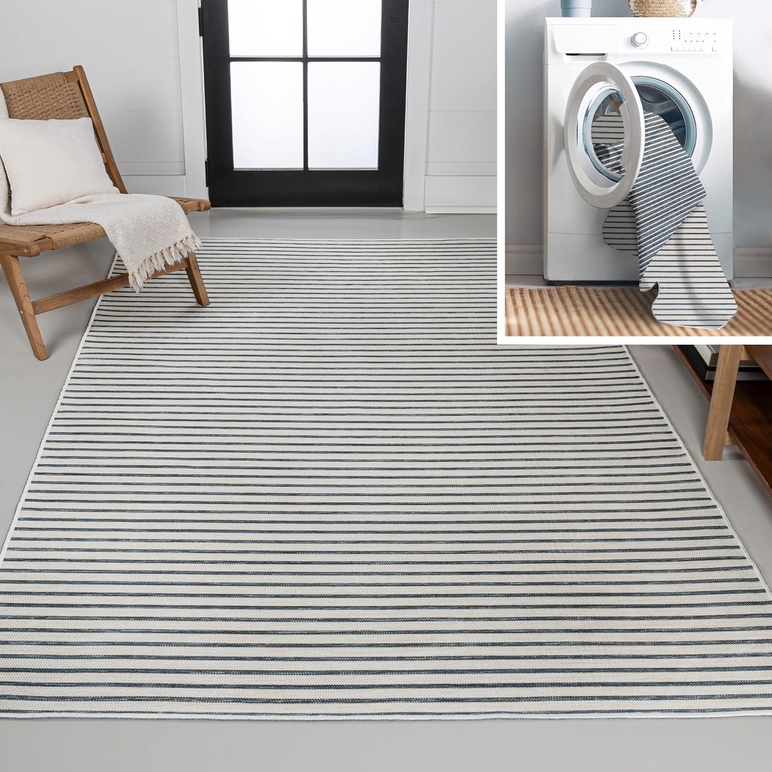 imageJONATHAN Y Pinstripe Reversible Washable Indoor Outdoor Area Rug 8X10 NavyCream Damon Classic Coastal for Backyard Patio Porch EasyCleaning High Traffic PetFriendly NonShedding SVH102A8NavyCream