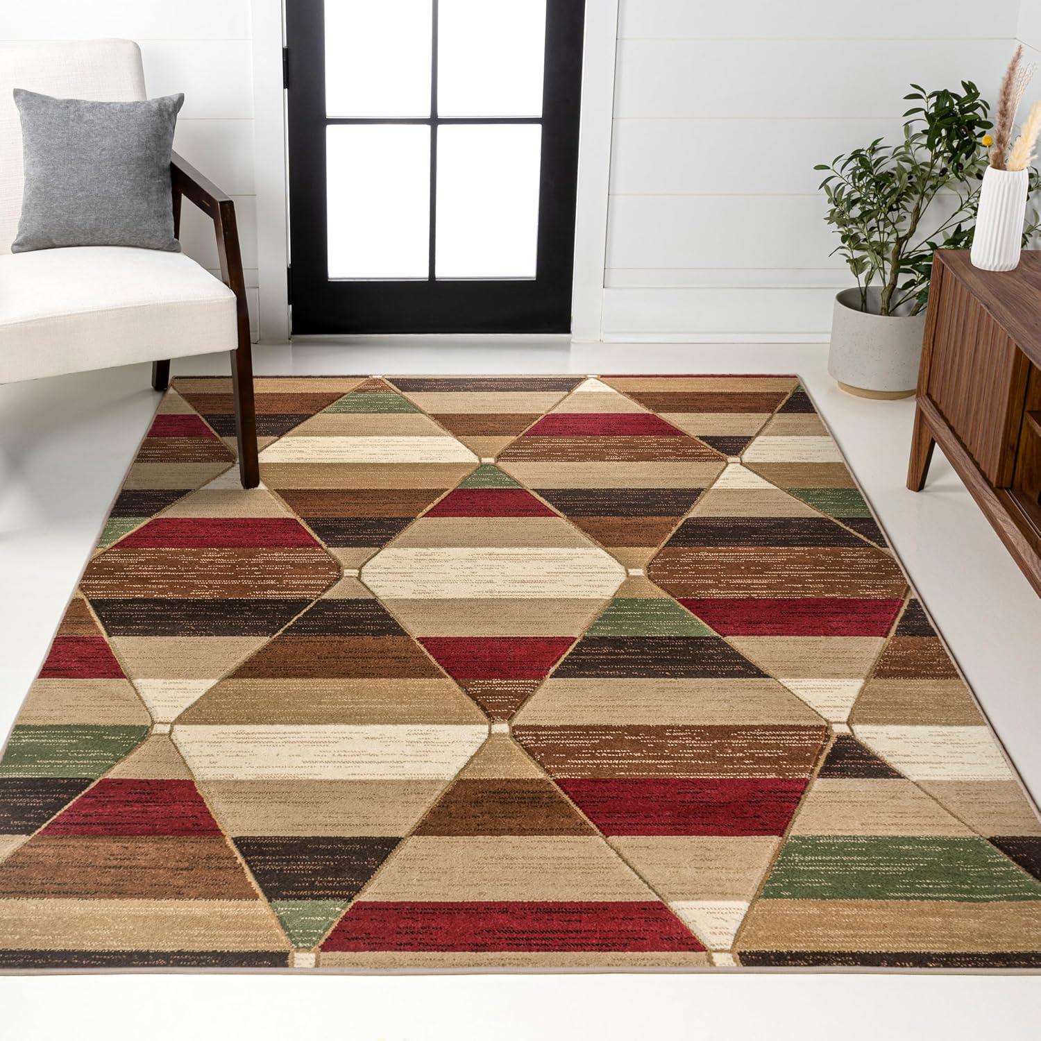 imageJONATHAN Y Retro Diamonds YellowGrayCream Indoor Area Rug 8X10 ft Kehoe Geometric for Living Room Bedroom Kitchen Office EasyCleaning High Traffic PetFriendly NonShedding UNQ101A8RedBrownCream