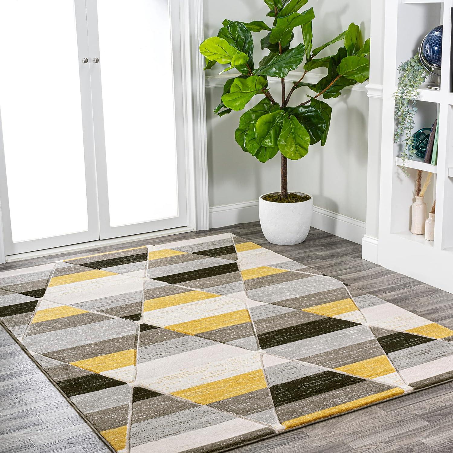 imageJONATHAN Y Retro Diamonds YellowGrayCream Indoor Area Rug 8X10 ft Kehoe Geometric for Living Room Bedroom Kitchen Office EasyCleaning High Traffic PetFriendly NonShedding UNQ101A8YellowGrayCream