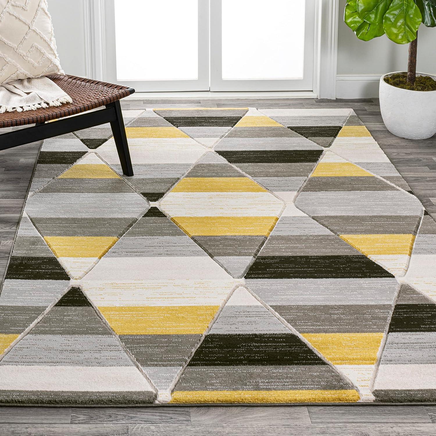 imageJONATHAN Y Retro Diamonds YellowGrayCream Indoor Area Rug 8X10 ft Kehoe Geometric for Living Room Bedroom Kitchen Office EasyCleaning High Traffic PetFriendly NonShedding UNQ101A8YellowGrayCream