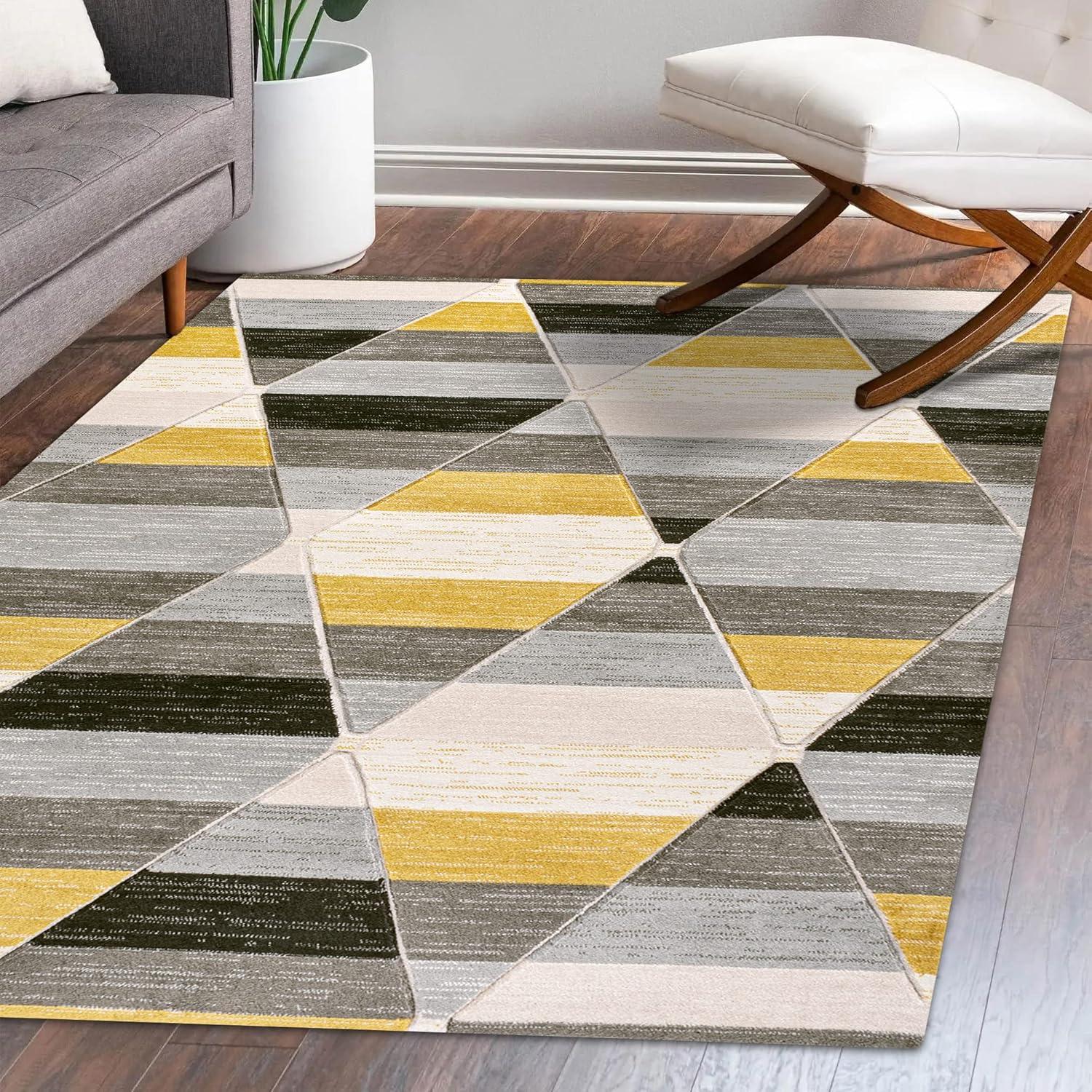 imageJONATHAN Y Retro Diamonds YellowGrayCream Indoor Area Rug 8X10 ft Kehoe Geometric for Living Room Bedroom Kitchen Office EasyCleaning High Traffic PetFriendly NonShedding UNQ101A8YellowGrayCream