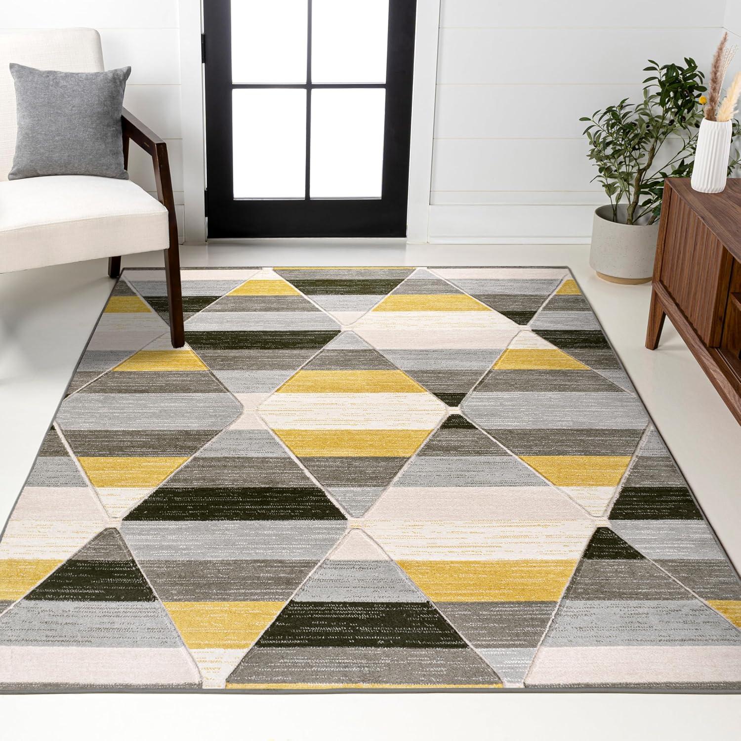 imageJONATHAN Y Retro Diamonds YellowGrayCream Indoor Area Rug 8X10 ft Kehoe Geometric for Living Room Bedroom Kitchen Office EasyCleaning High Traffic PetFriendly NonShedding UNQ101A8YellowGrayCream