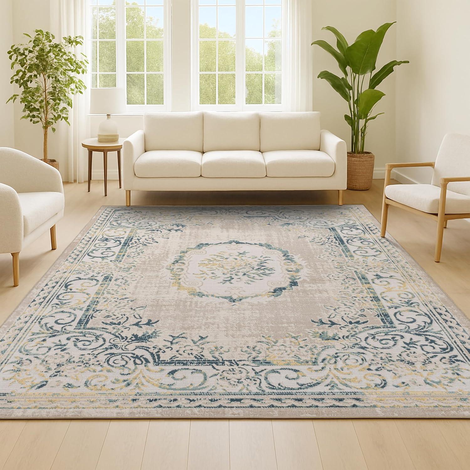 imageJONATHAN Y Rosalia Cottage Medallion IvoryGray Indoor Area Rug 8x10 Bohemian Traditional EasyCleaning for Living Room Bedroom Kitchen Pet Friendly NonShedding MDP401B8NavyBeige