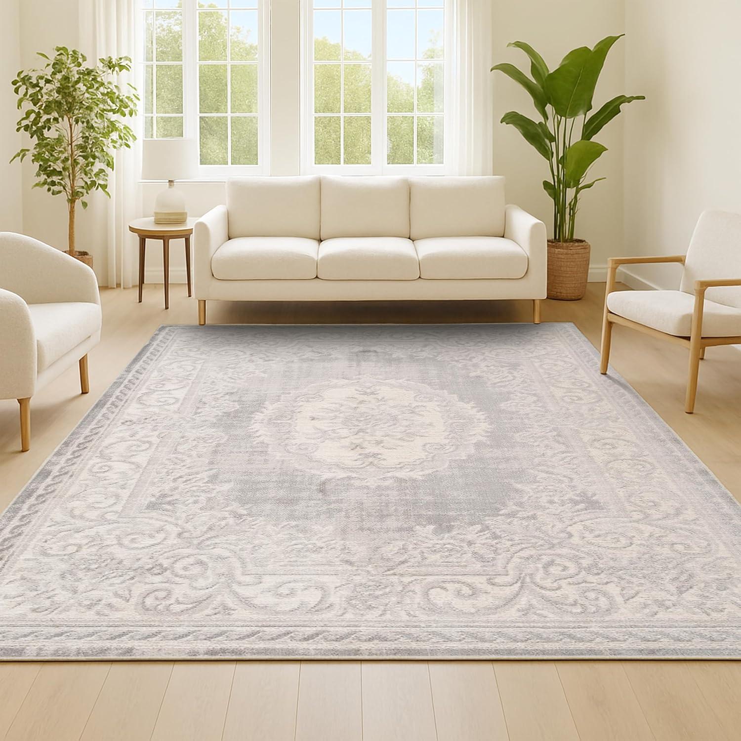 imageJONATHAN Y Rosalia Cottage Medallion IvoryGray Indoor Area Rug 8x10 Bohemian Traditional EasyCleaning for Living Room Bedroom Kitchen Pet Friendly NonShedding MDP401B8IvoryGray