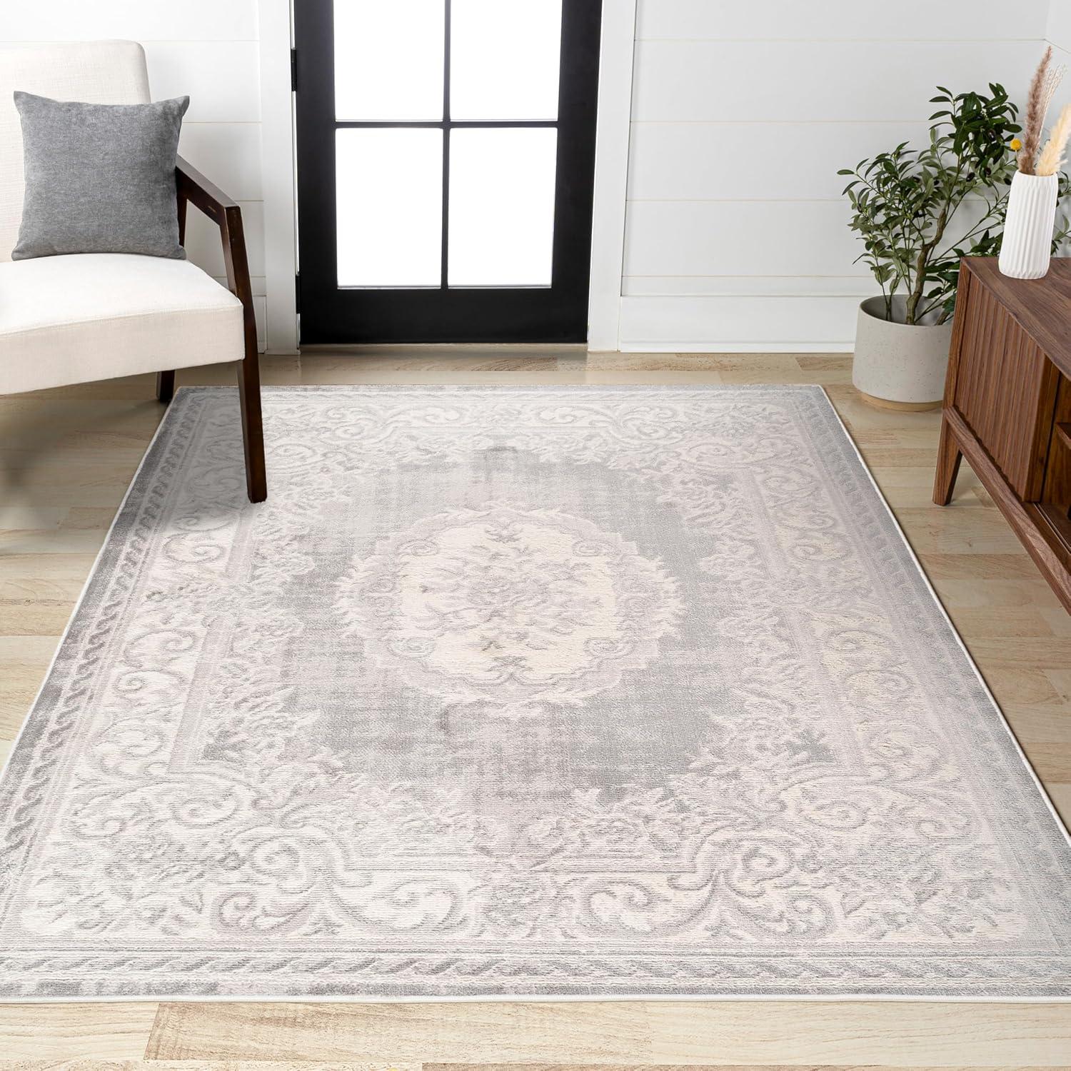 imageJONATHAN Y Rosalia Cottage Medallion IvoryGray Indoor Area Rug 8x10 Bohemian Traditional EasyCleaning for Living Room Bedroom Kitchen Pet Friendly NonShedding MDP401B8IvoryGray