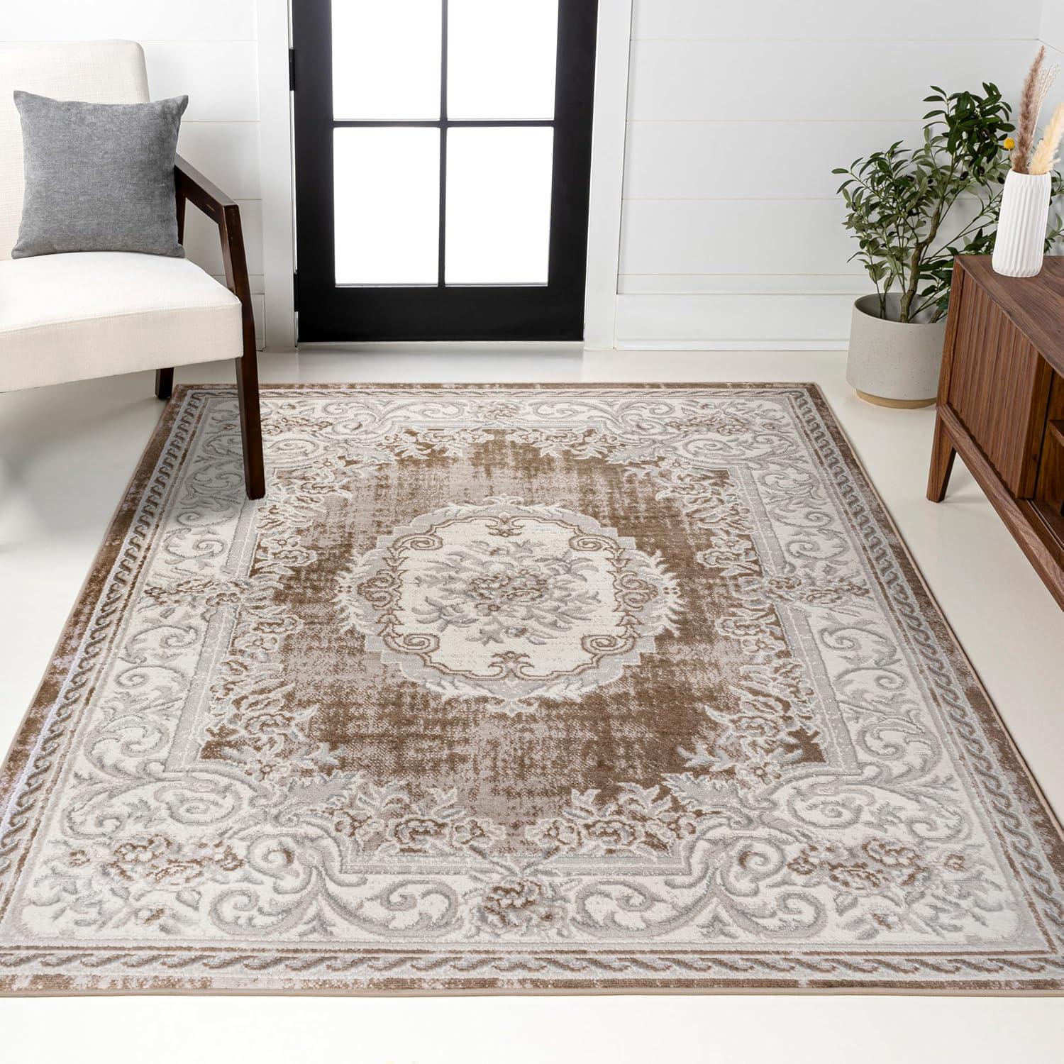imageJONATHAN Y Rosalia Cottage Medallion IvoryGray Indoor Area Rug 8x10 Bohemian Traditional EasyCleaning for Living Room Bedroom Kitchen Pet Friendly NonShedding MDP401B8BrownGray