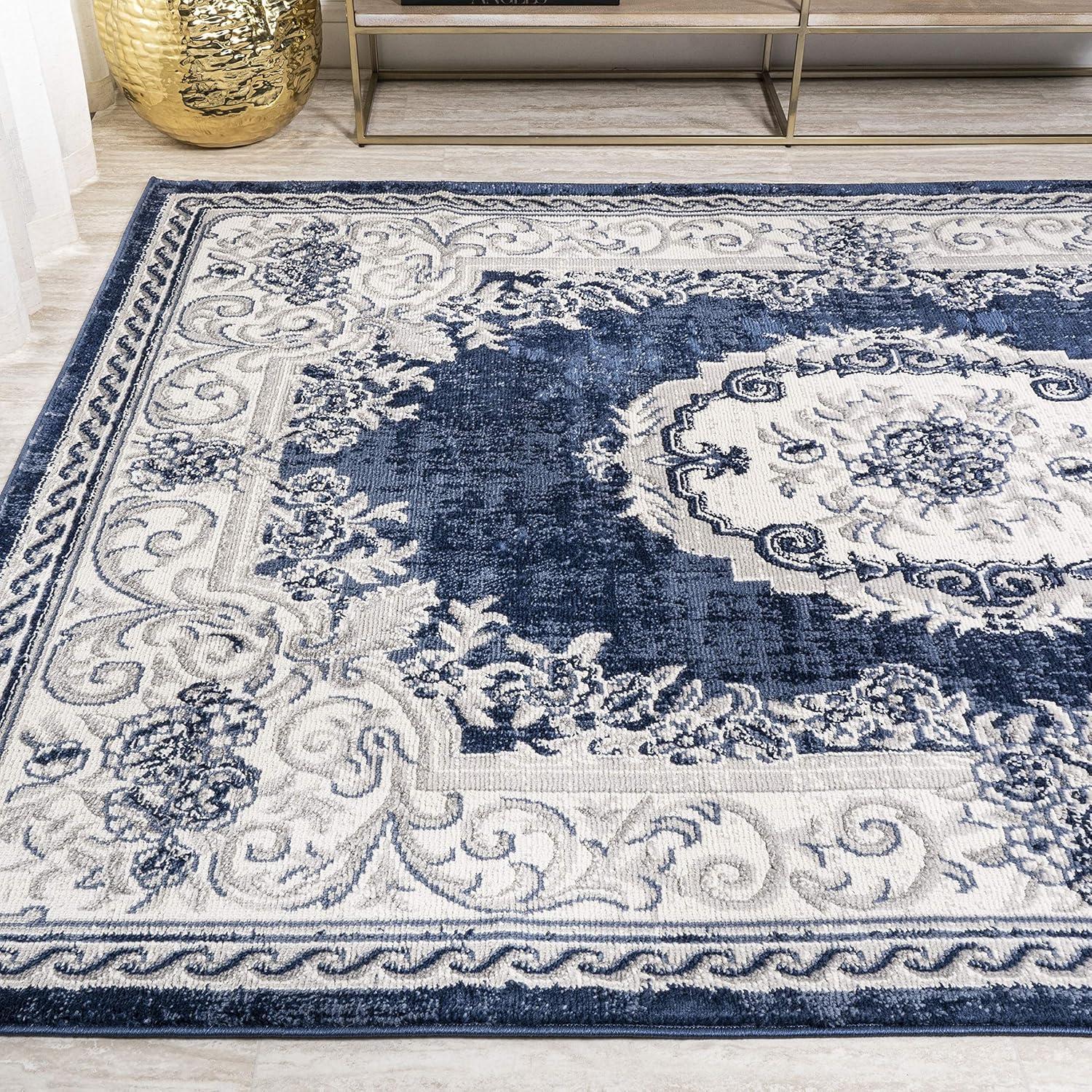 imageJONATHAN Y Rosalia Cottage Medallion IvoryGray Indoor Area Rug 8x10 Bohemian Traditional EasyCleaning for Living Room Bedroom Kitchen Pet Friendly NonShedding MDP401B8IvoryNavy