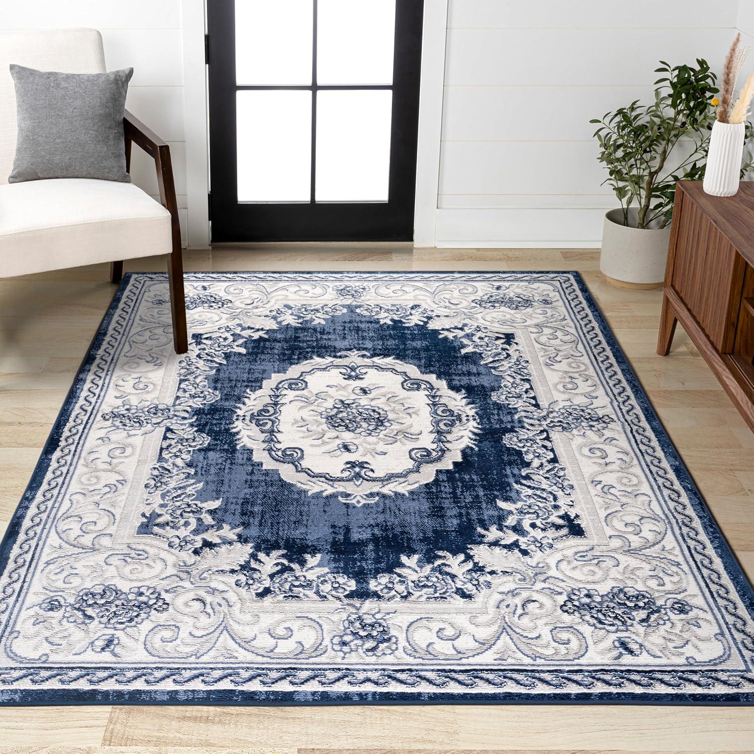 imageJONATHAN Y Rosalia Cottage Medallion IvoryGray Indoor Area Rug 8x10 Bohemian Traditional EasyCleaning for Living Room Bedroom Kitchen Pet Friendly NonShedding MDP401B8IvoryNavy