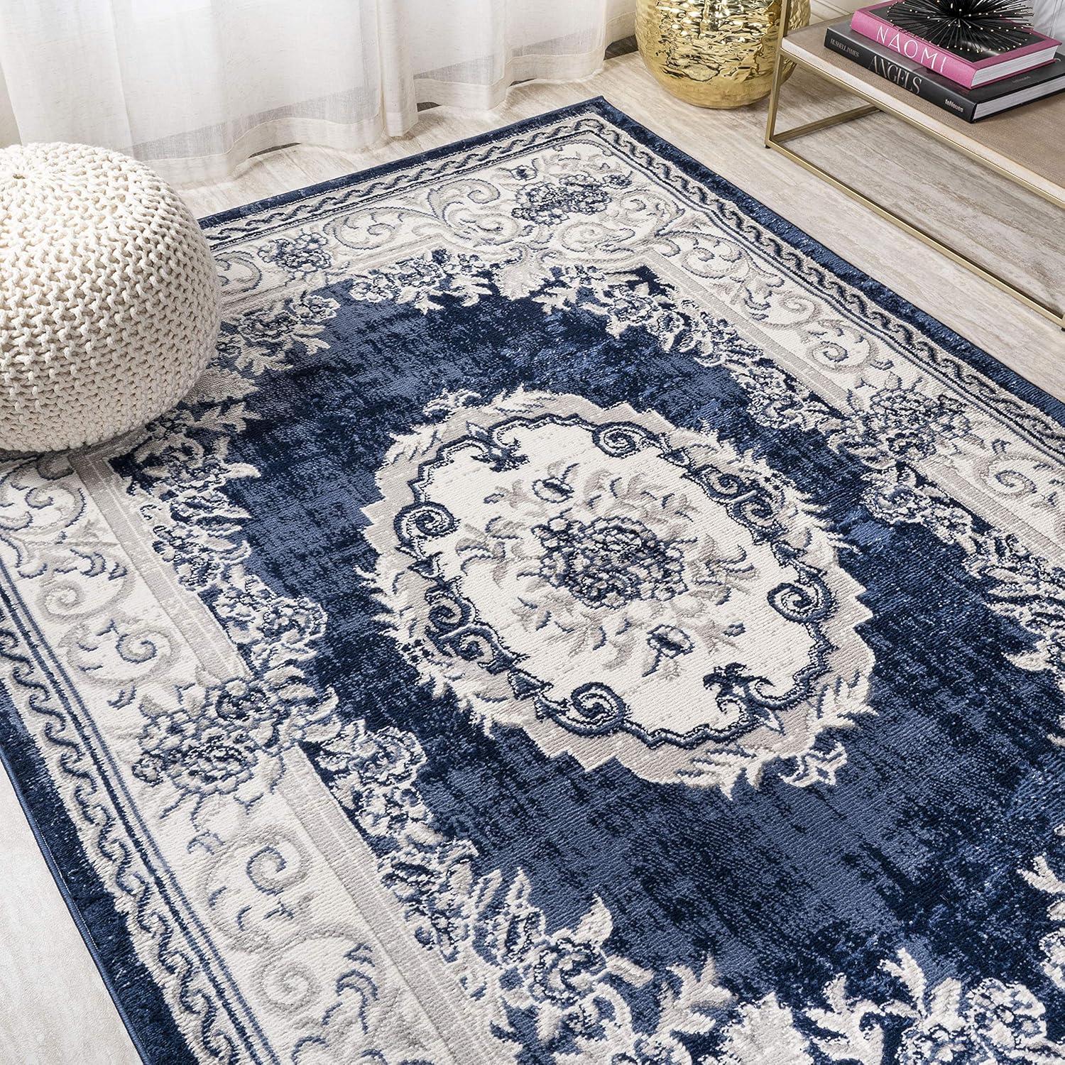 imageJONATHAN Y Rosalia Cottage Medallion IvoryGray Indoor Area Rug 8x10 Bohemian Traditional EasyCleaning for Living Room Bedroom Kitchen Pet Friendly NonShedding MDP401B8IvoryNavy