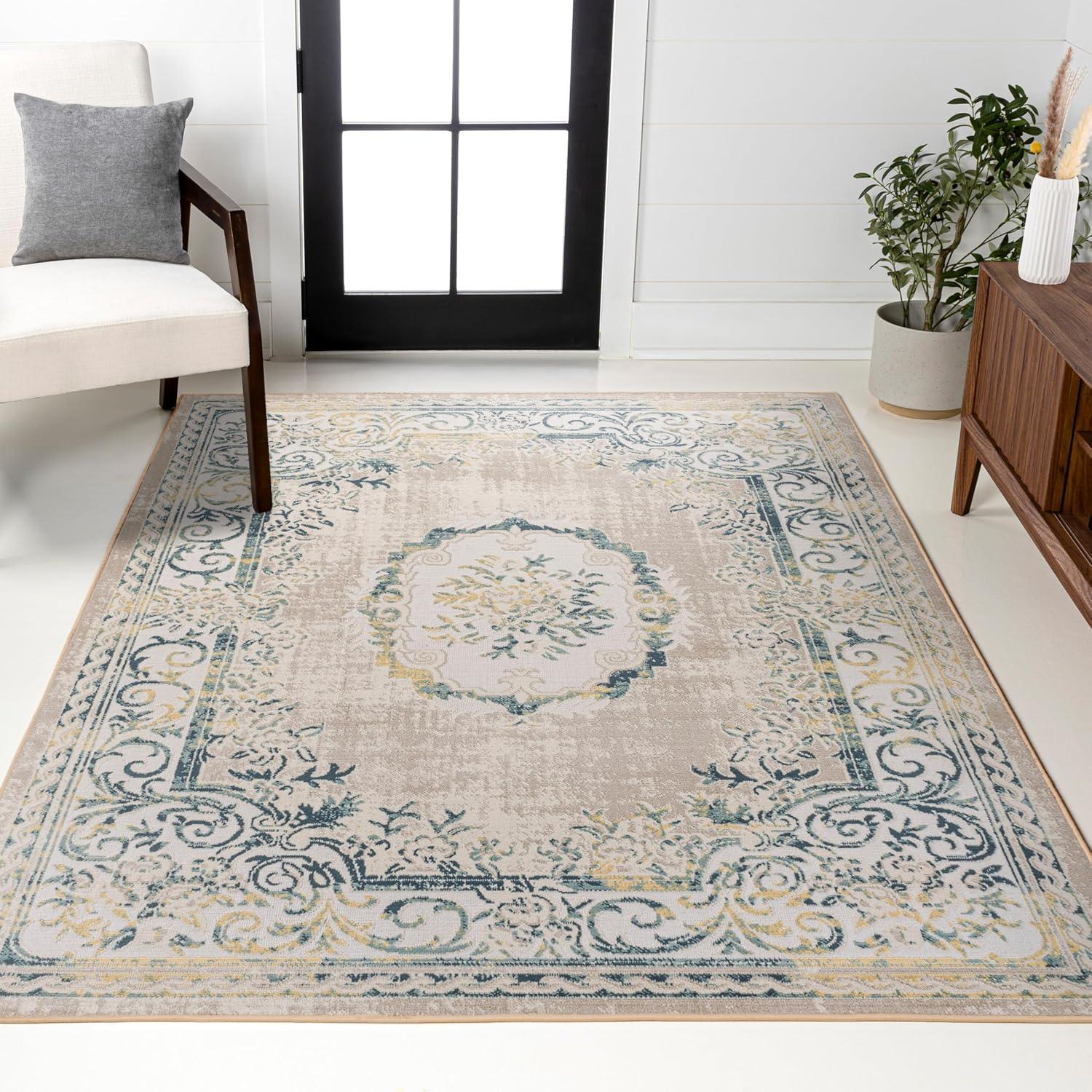 imageJONATHAN Y Rosalia Cottage Medallion IvoryGray Indoor Area Rug 8x10 Bohemian Traditional EasyCleaning for Living Room Bedroom Kitchen Pet Friendly NonShedding MDP401B8NavyBeige