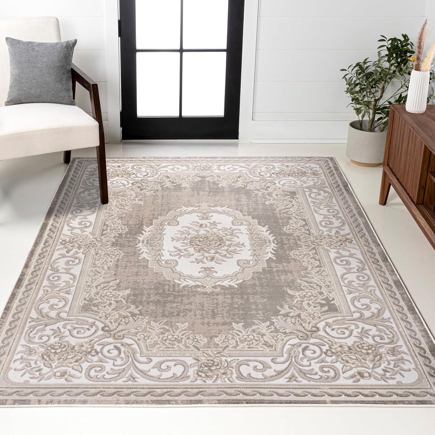 imageJONATHAN Y Rosalia Cottage Medallion IvoryGray Indoor Area Rug 8x10 Bohemian Traditional EasyCleaning for Living Room Bedroom Kitchen Pet Friendly NonShedding MDP401B8BeigeIvory