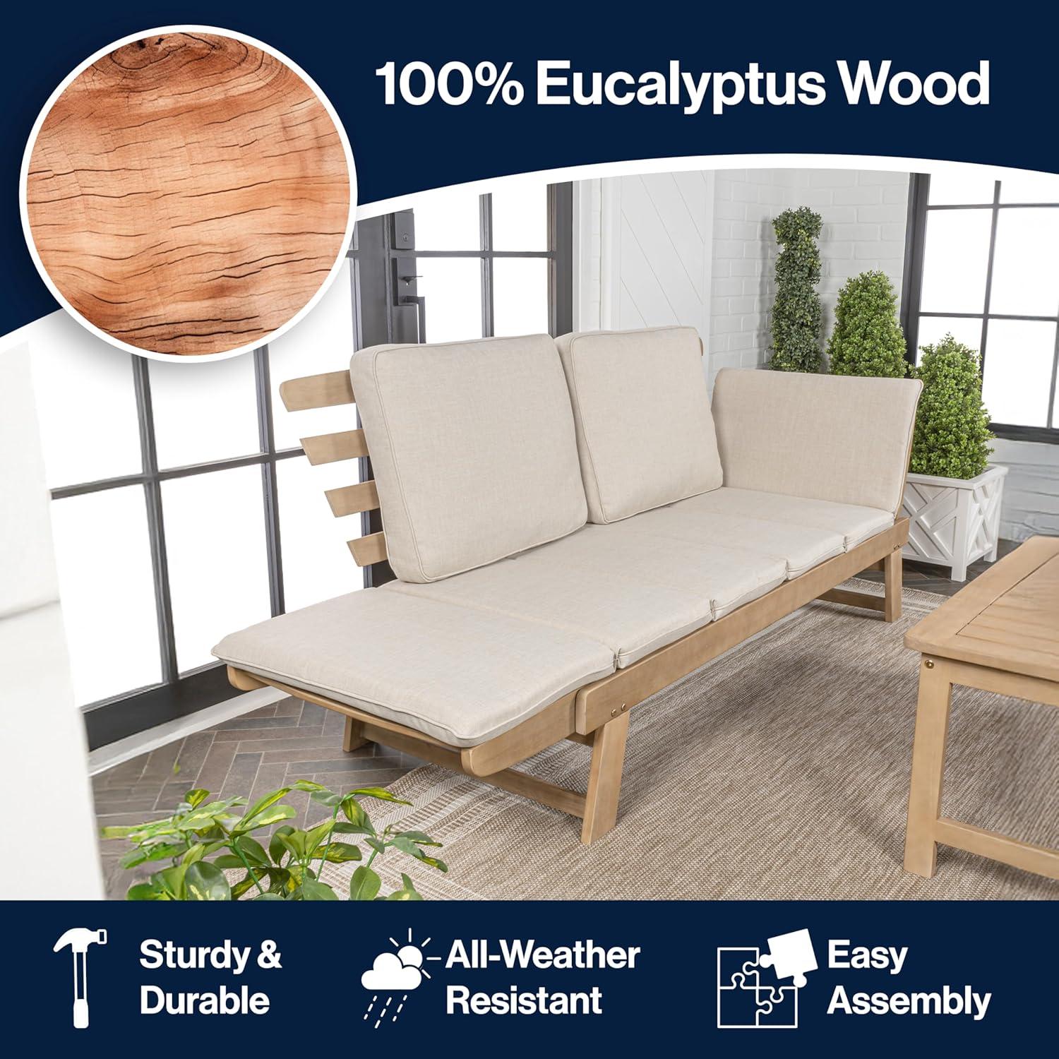 imageJONATHAN Y SFB1000A Hartley 2Seat Modern Scandinavian Folding Wood Outdoor Day Bed Sofa MidCentury Classic Transitional Industrial for Backyard Patio Porch BeigeLight Teak