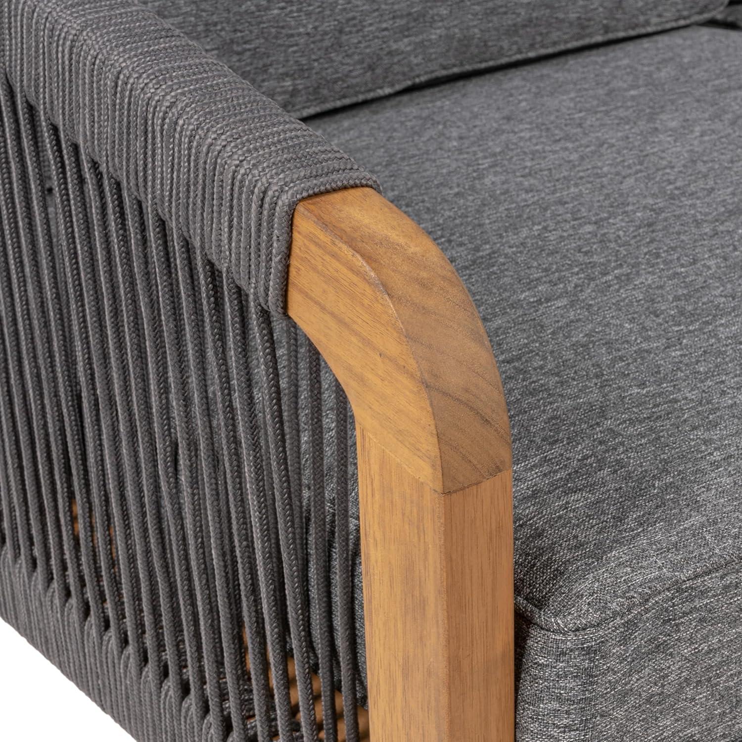 imageJONATHAN Y SFB1001A Arwen Modern Bohemian Roped Acacia Wood Outdoor Loveseat with Cushions Coastal Contemporary Transitional Rustic for Backyard Patio Porch BeigeLight TeakGrayTeak Brown