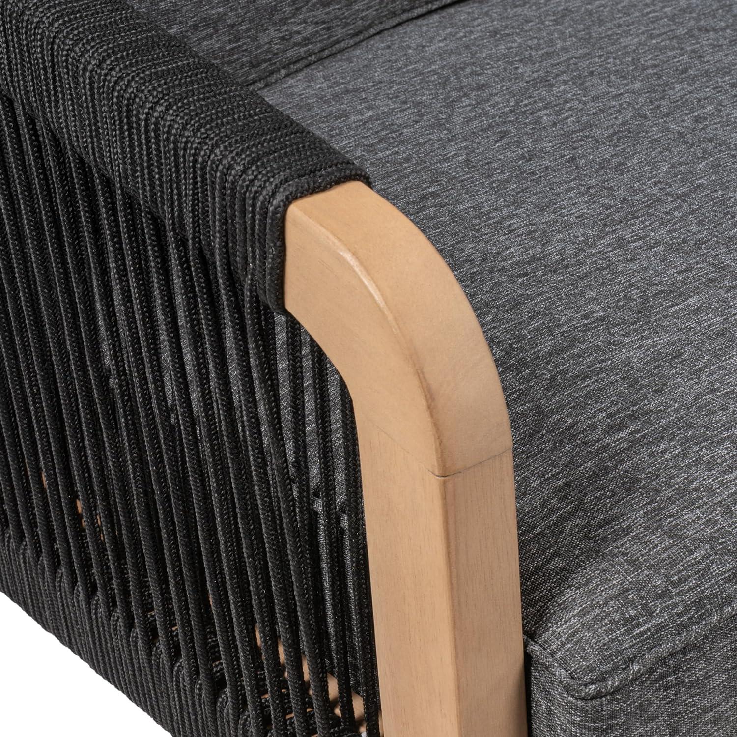 imageJONATHAN Y SFB1001A Arwen Modern Bohemian Roped Acacia Wood Outdoor Loveseat with Cushions Coastal Contemporary Transitional Rustic for Backyard Patio Porch BeigeLight TeakBlackLight Teak